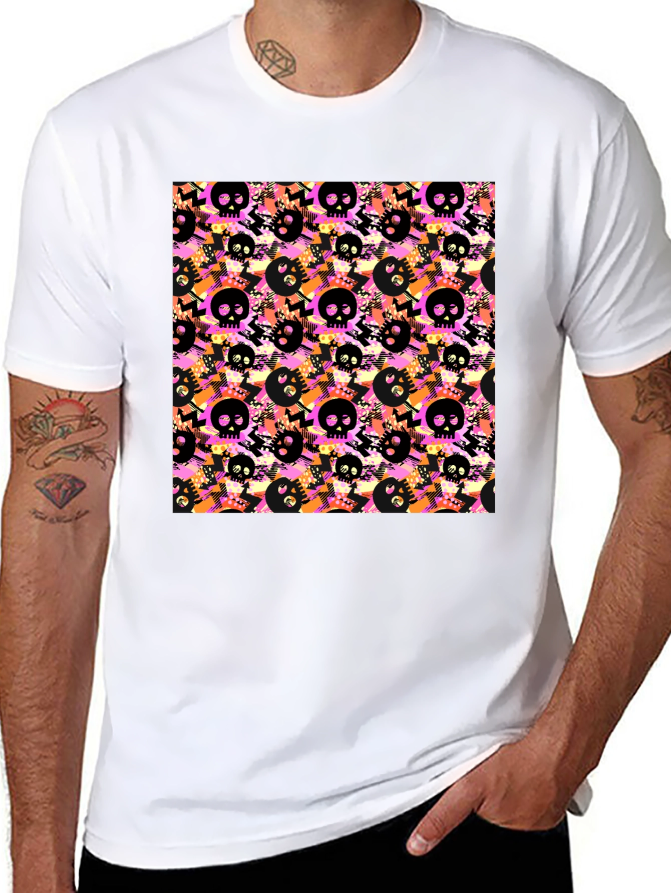 Skull Pattern Graphic Mens T-Shirt
