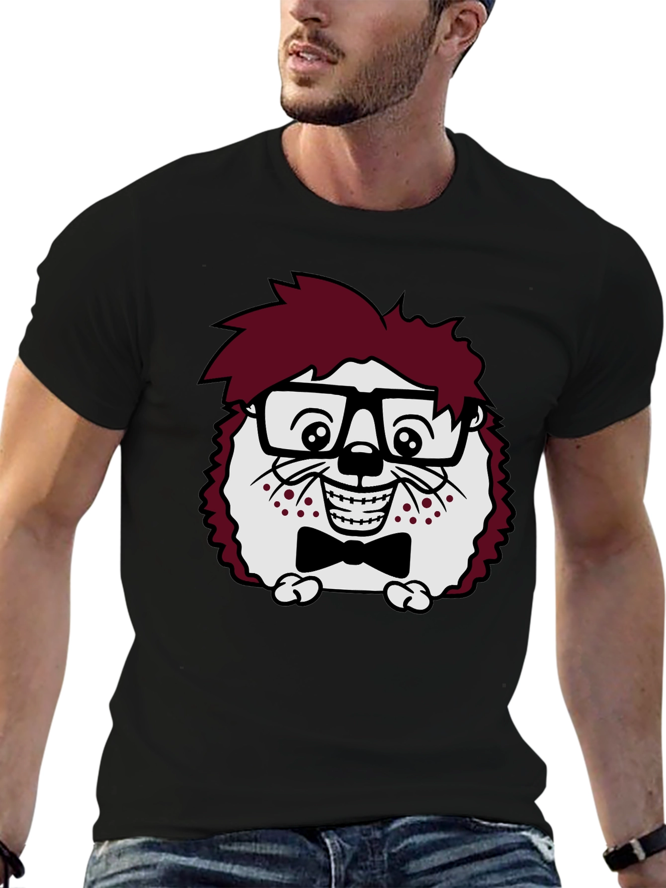 Funny Hedgehog Geek T-Shirt - Black Cotton Tee