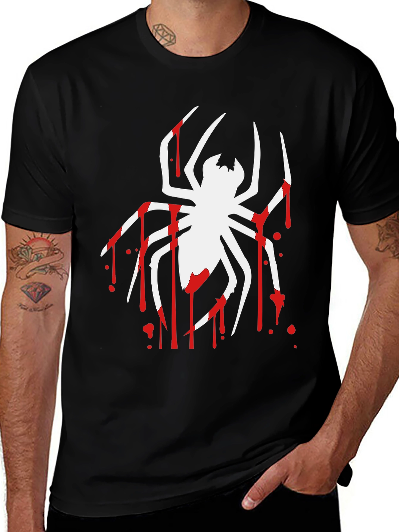 Spider Drip Graphic Tee - Bold Black Cotton T-Shirt