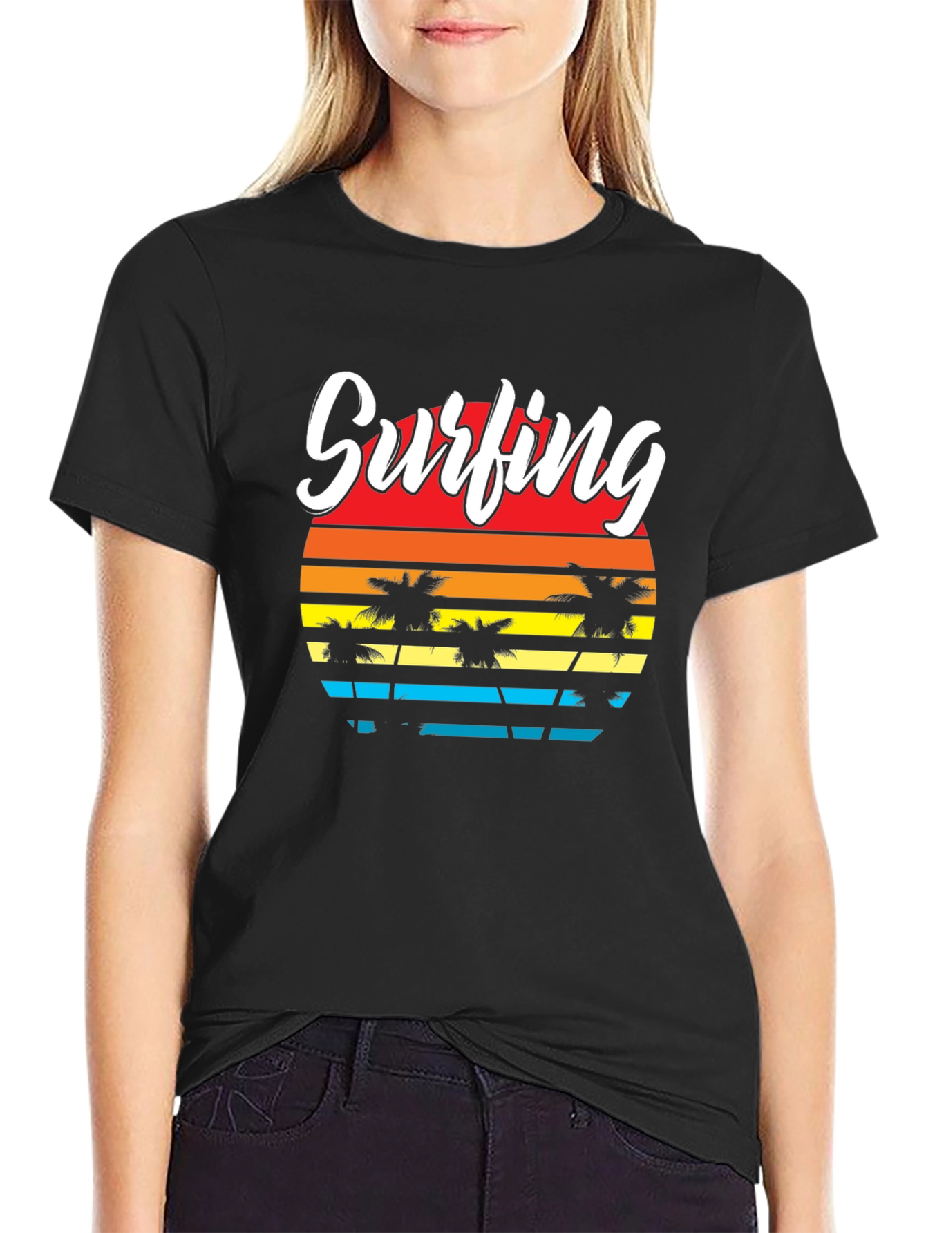 Surfing Sunset Palm Tree T-Shirt