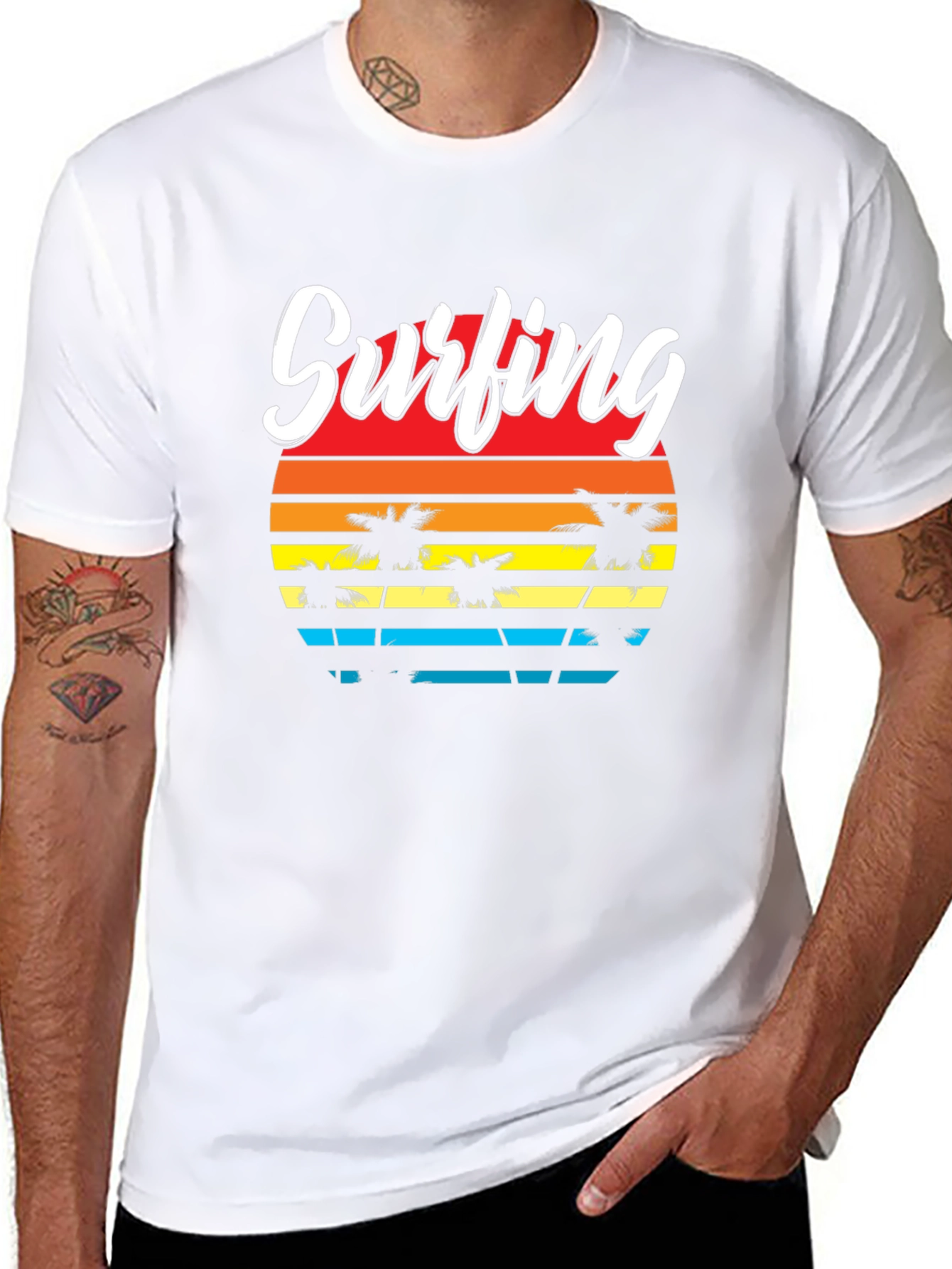 Surfing Sunset Palm Tree T-Shirt