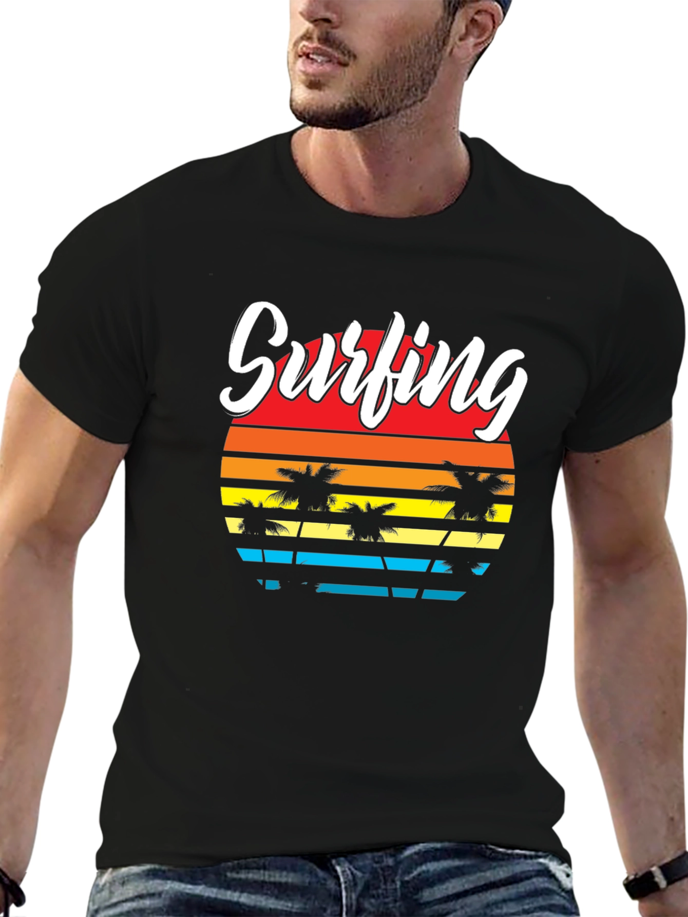 Surfing Sunset Palm Tree T-Shirt