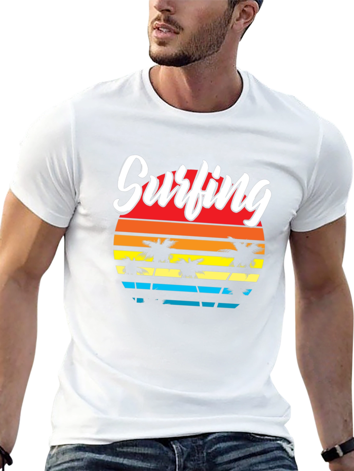 Surfing Sunset Palm Tree T-Shirt