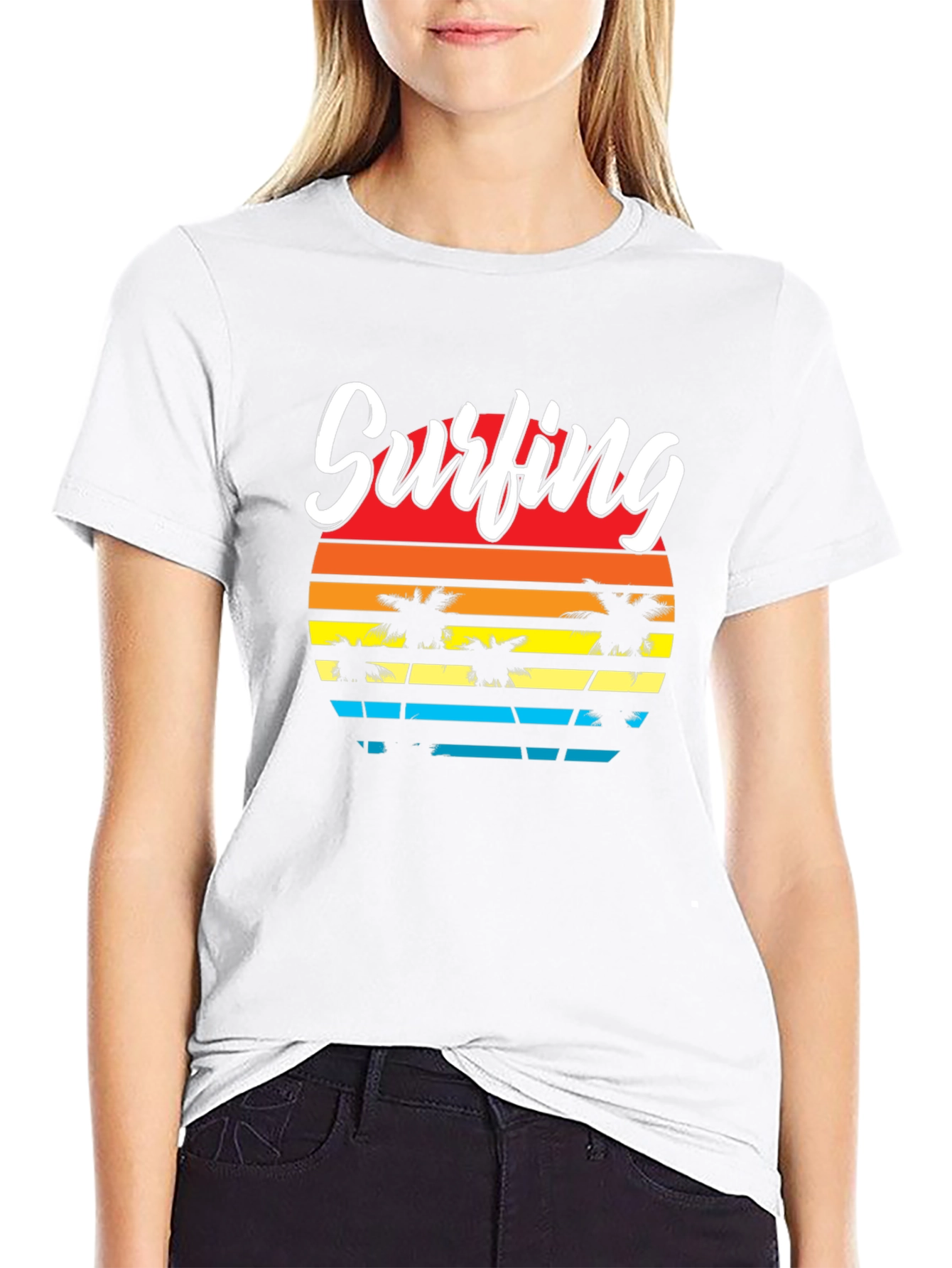Surfing Sunset Palm Tree T-Shirt