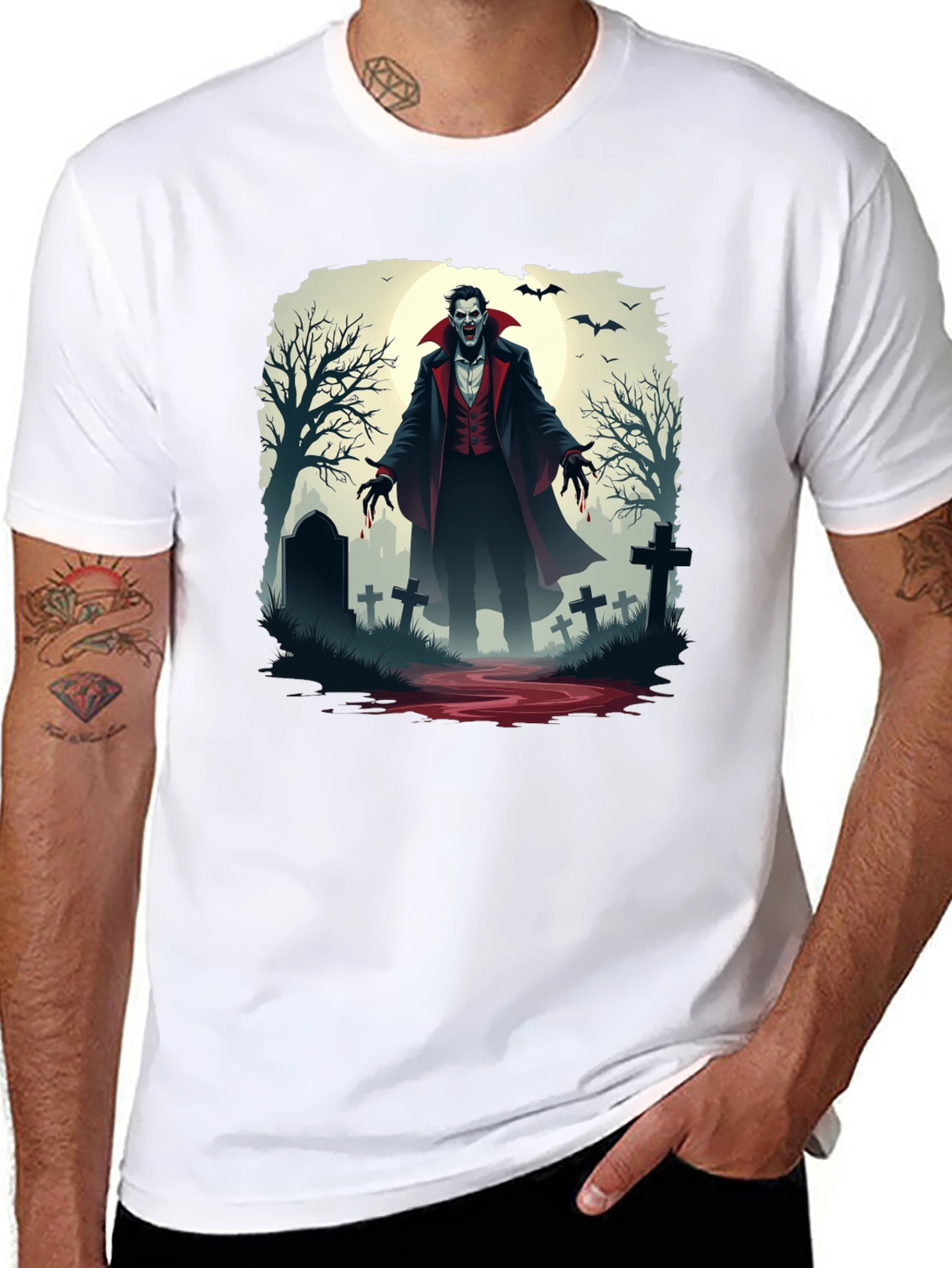 Vampire Graveyard Graphic Tee - Halloween Style
