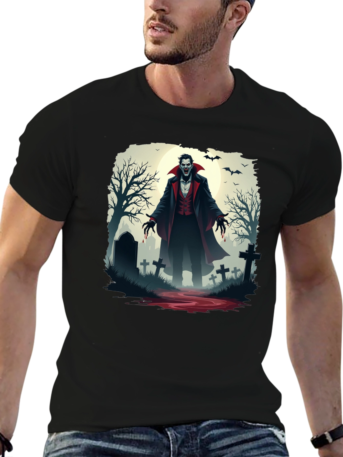 Vampire Graveyard Graphic Tee - Halloween Style