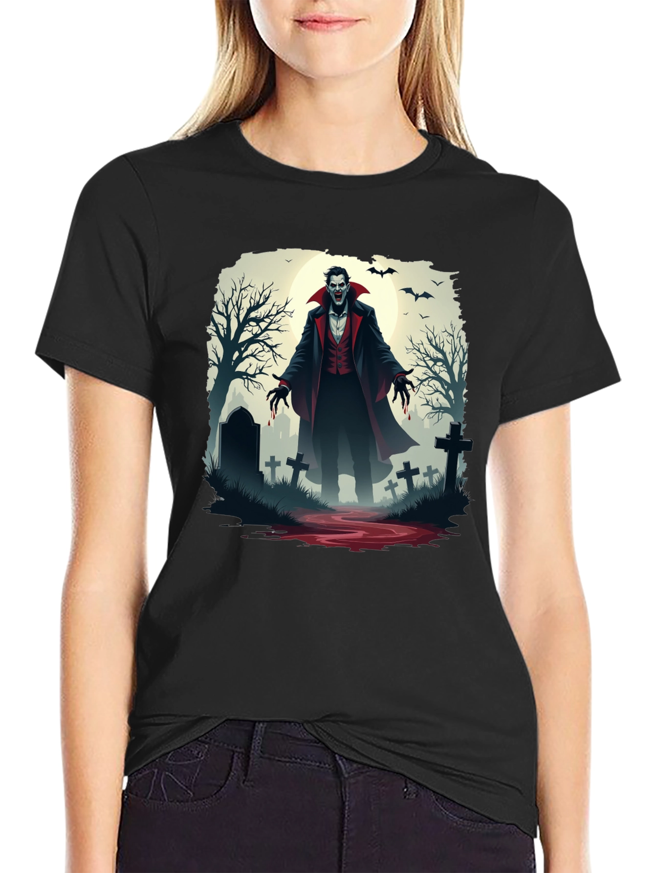 Vampire Graveyard Graphic Tee - Halloween Style