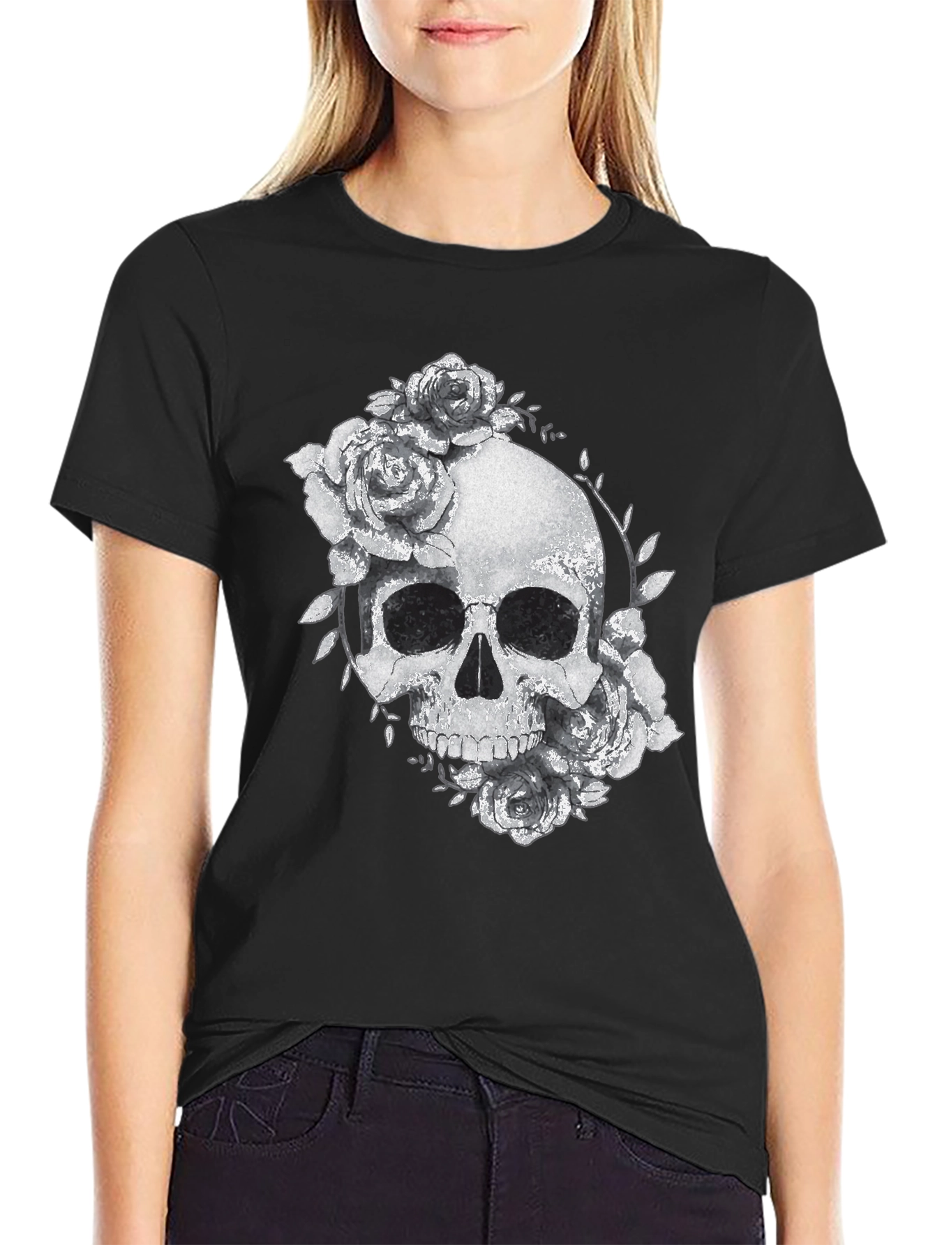 Skull & Roses Graphic Black T-Shirt