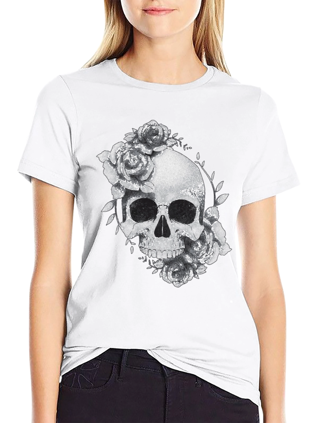 Skull & Roses Graphic Black T-Shirt
