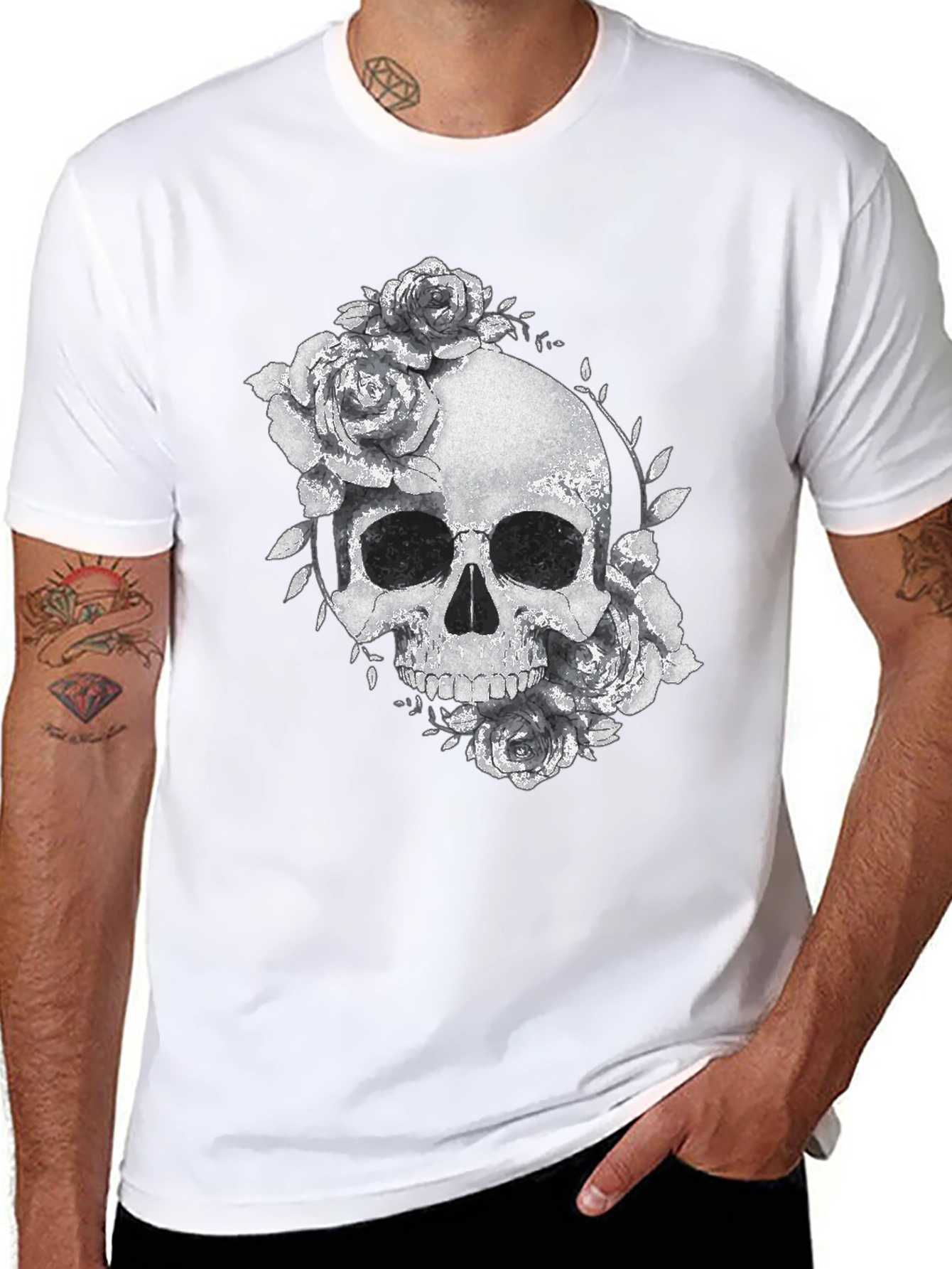 Skull & Roses Graphic Black T-Shirt
