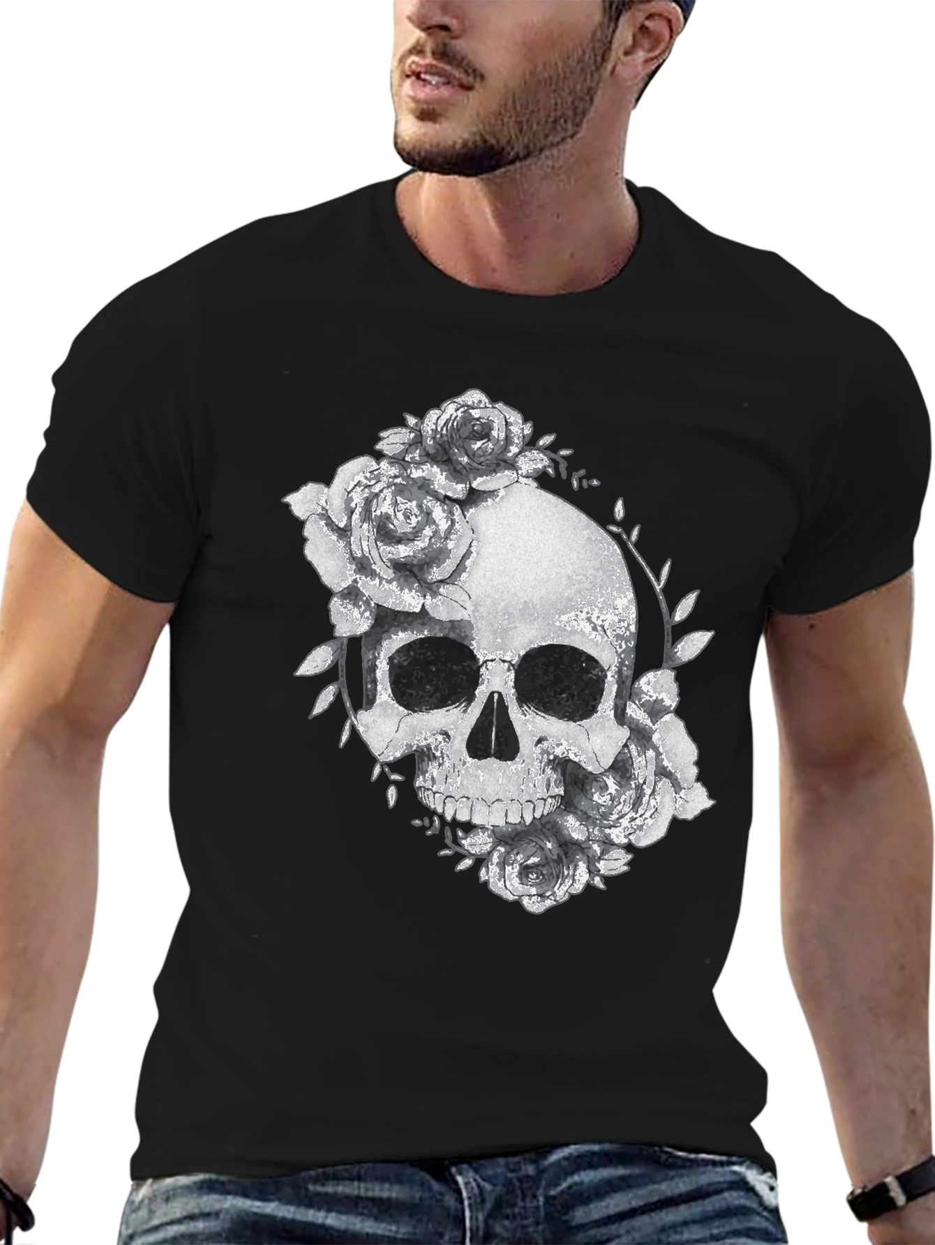Skull & Roses Graphic Black T-Shirt