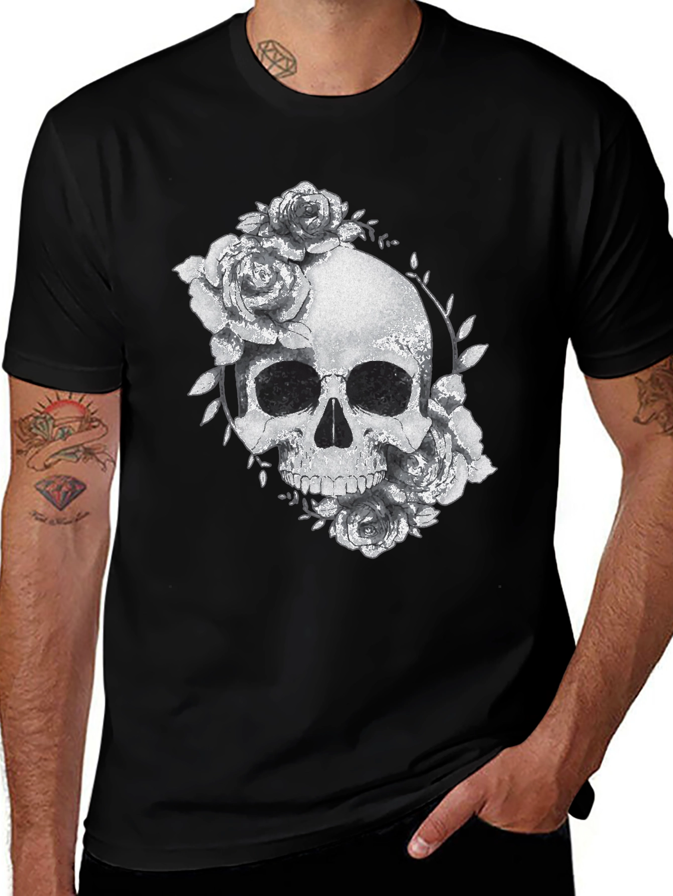 Skull & Roses Graphic Black T-Shirt