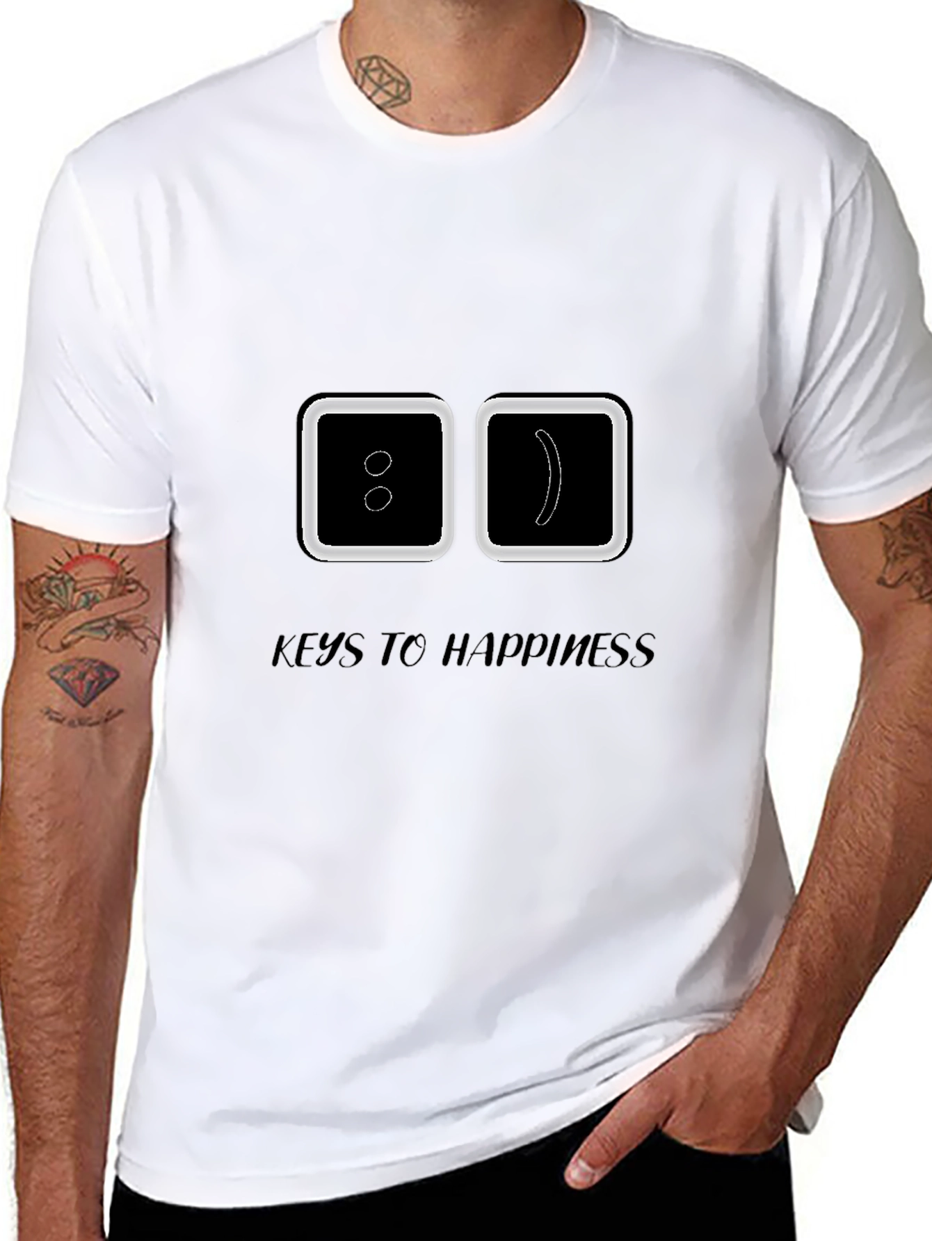 Keys To Happiness T-Shirt - Black Emoticon Design