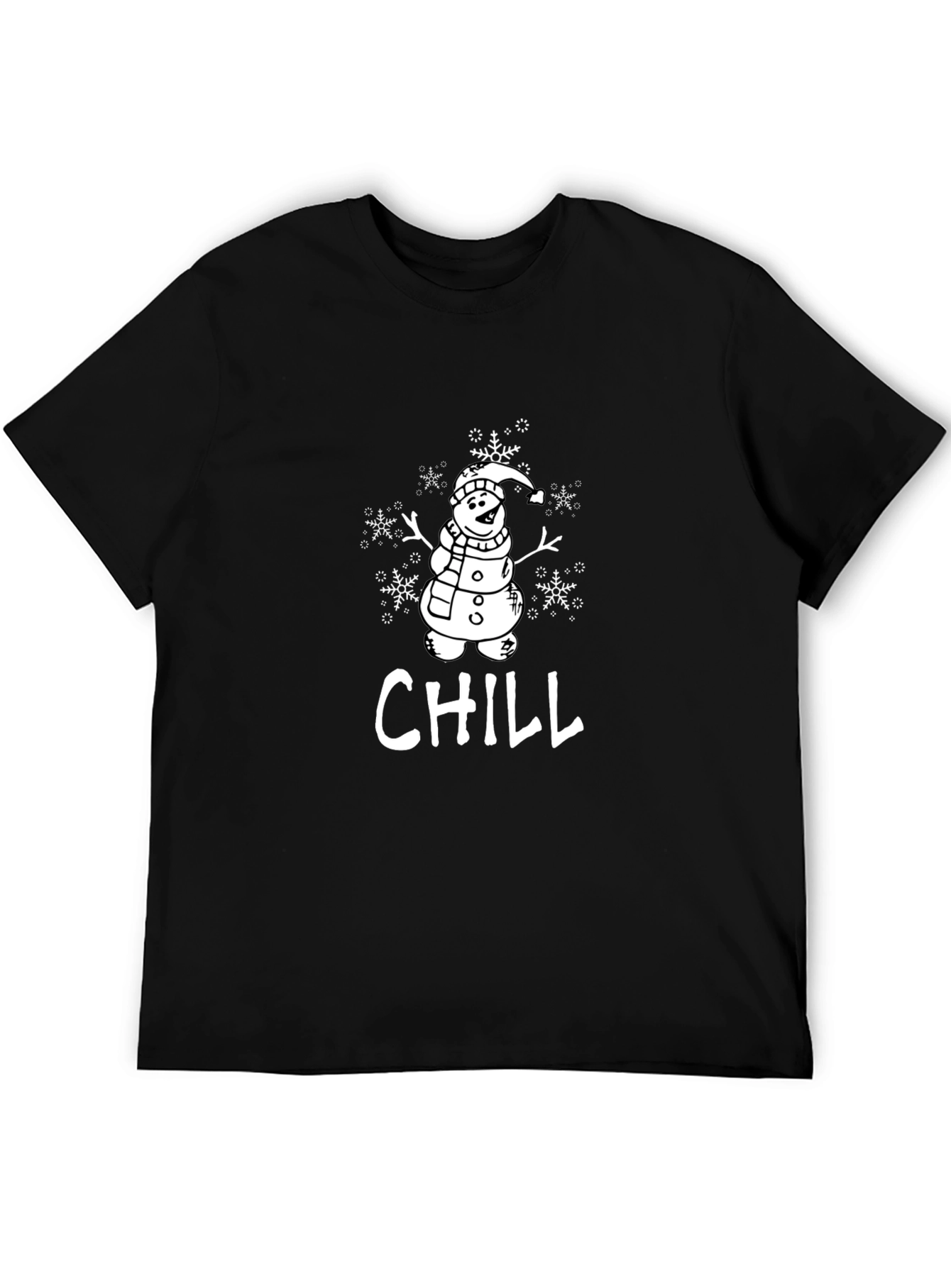 Chill Snowman Graphic Tee - Black Holiday T-Shirt