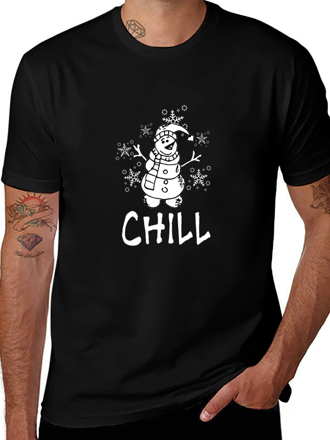 Chill Snowman Graphic Tee - Black Holiday T-Shirt