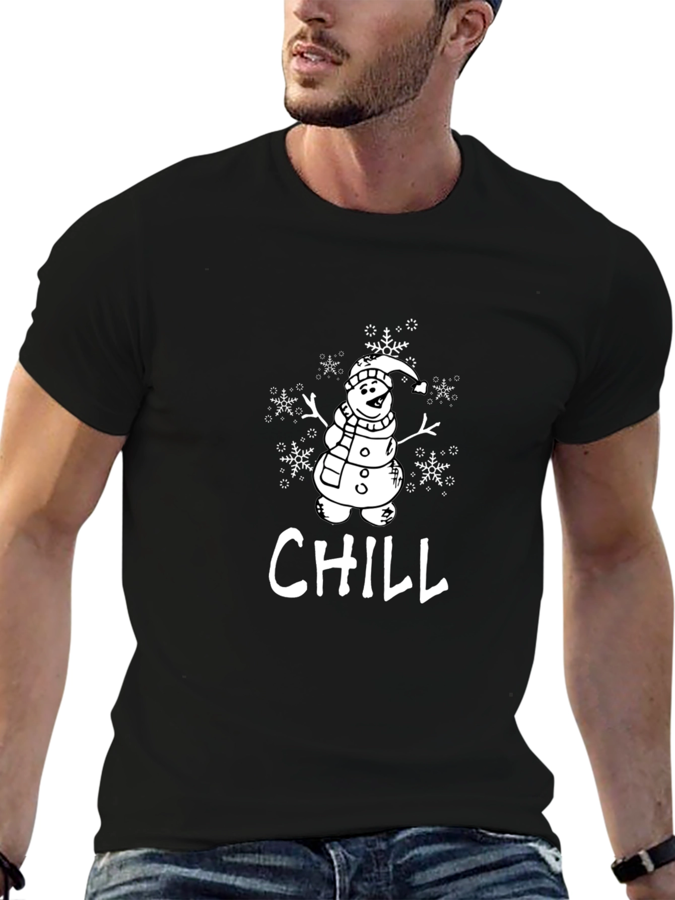 Chill Snowman Graphic Tee - Black Holiday T-Shirt