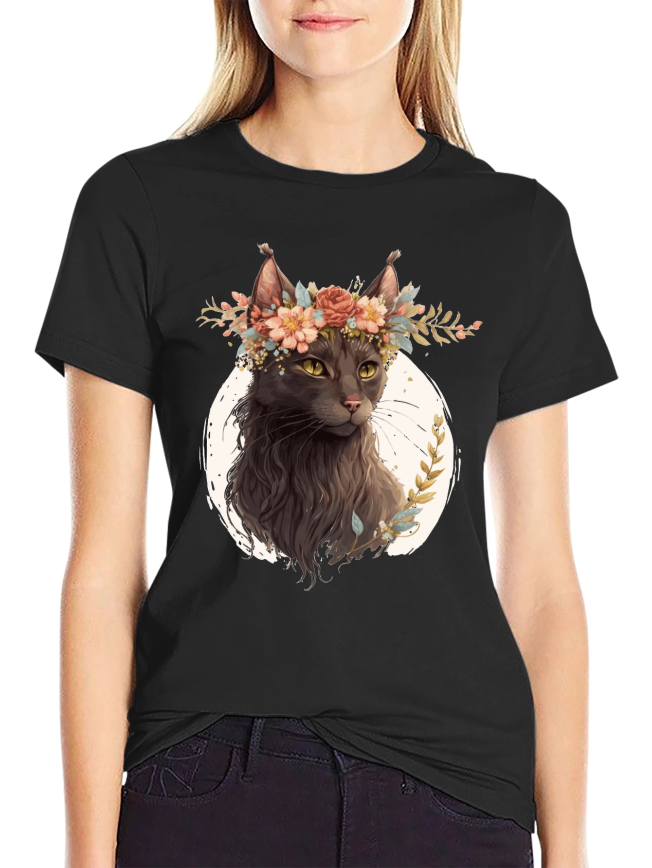 Floral Crown Cat T-Shirt