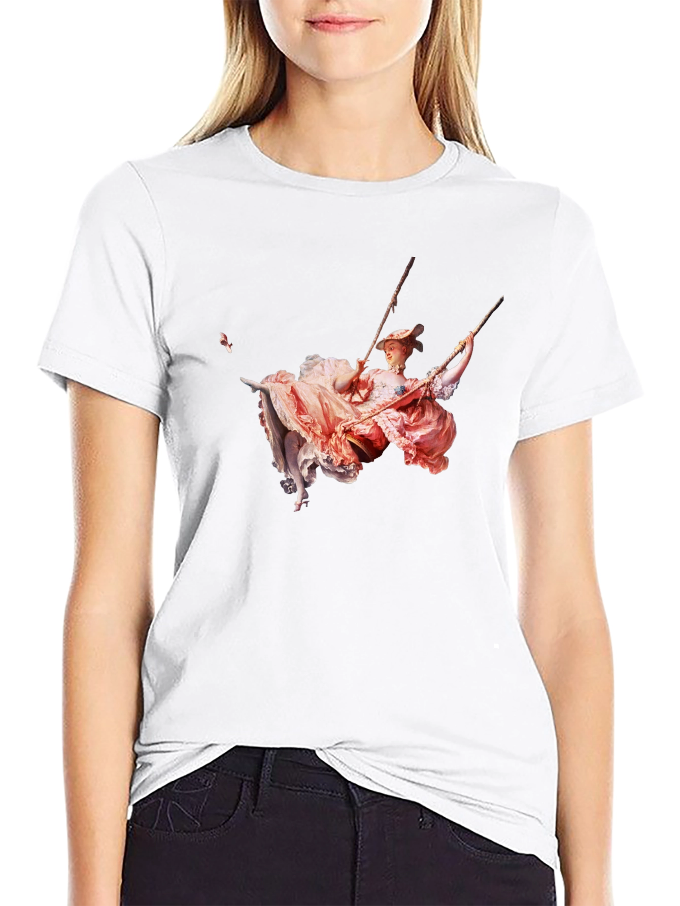 Rococo Swing Art Graphic Tee - Stylish Black T-Shirt