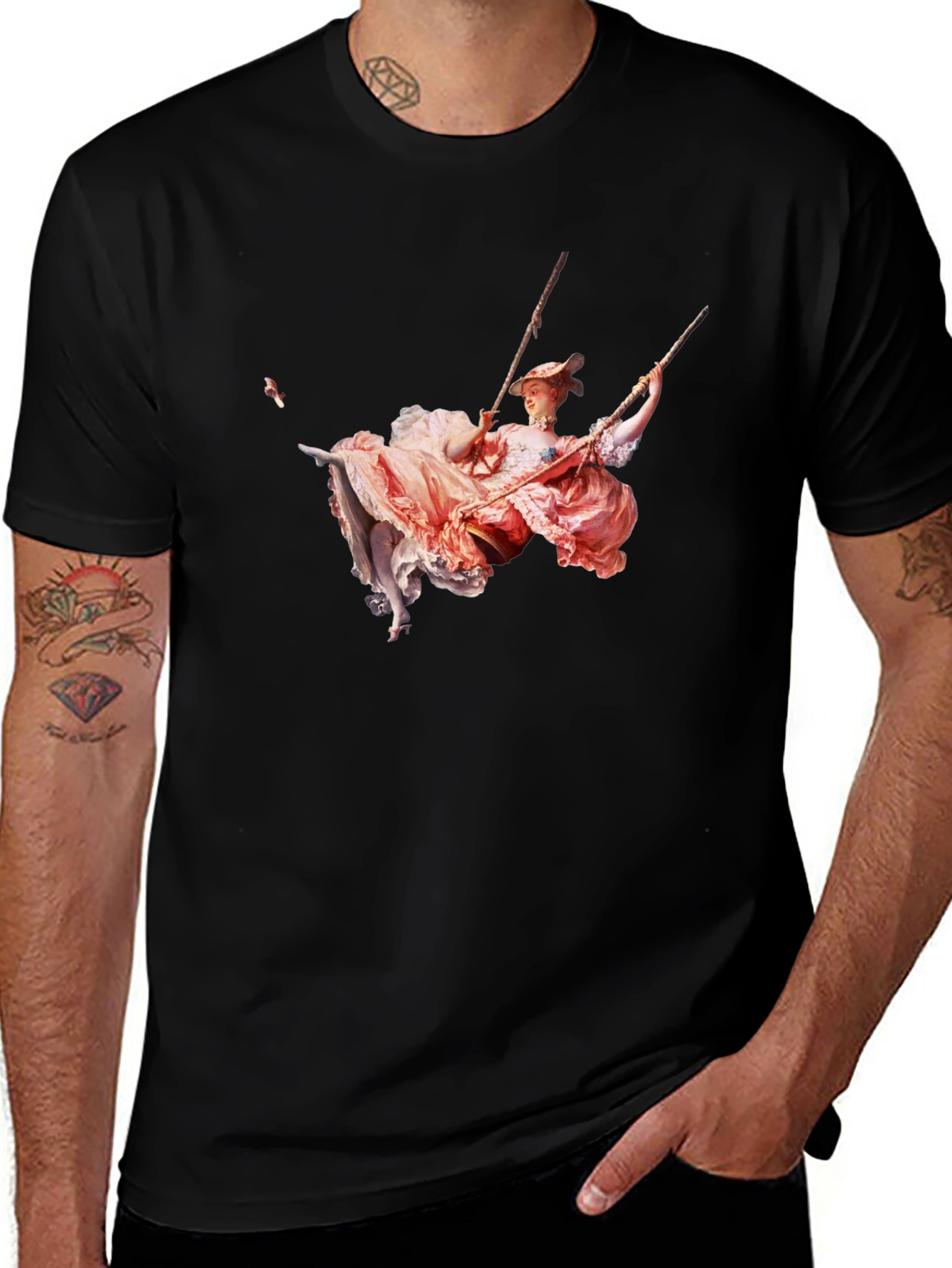Rococo Swing Art Graphic Tee - Stylish Black T-Shirt