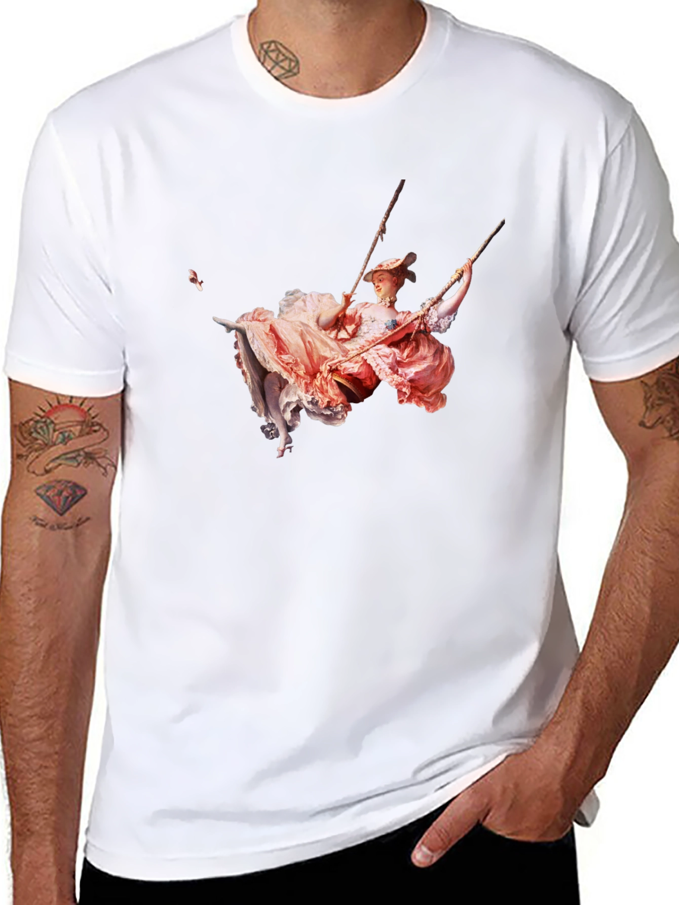 Rococo Swing Art Graphic Tee - Stylish Black T-Shirt