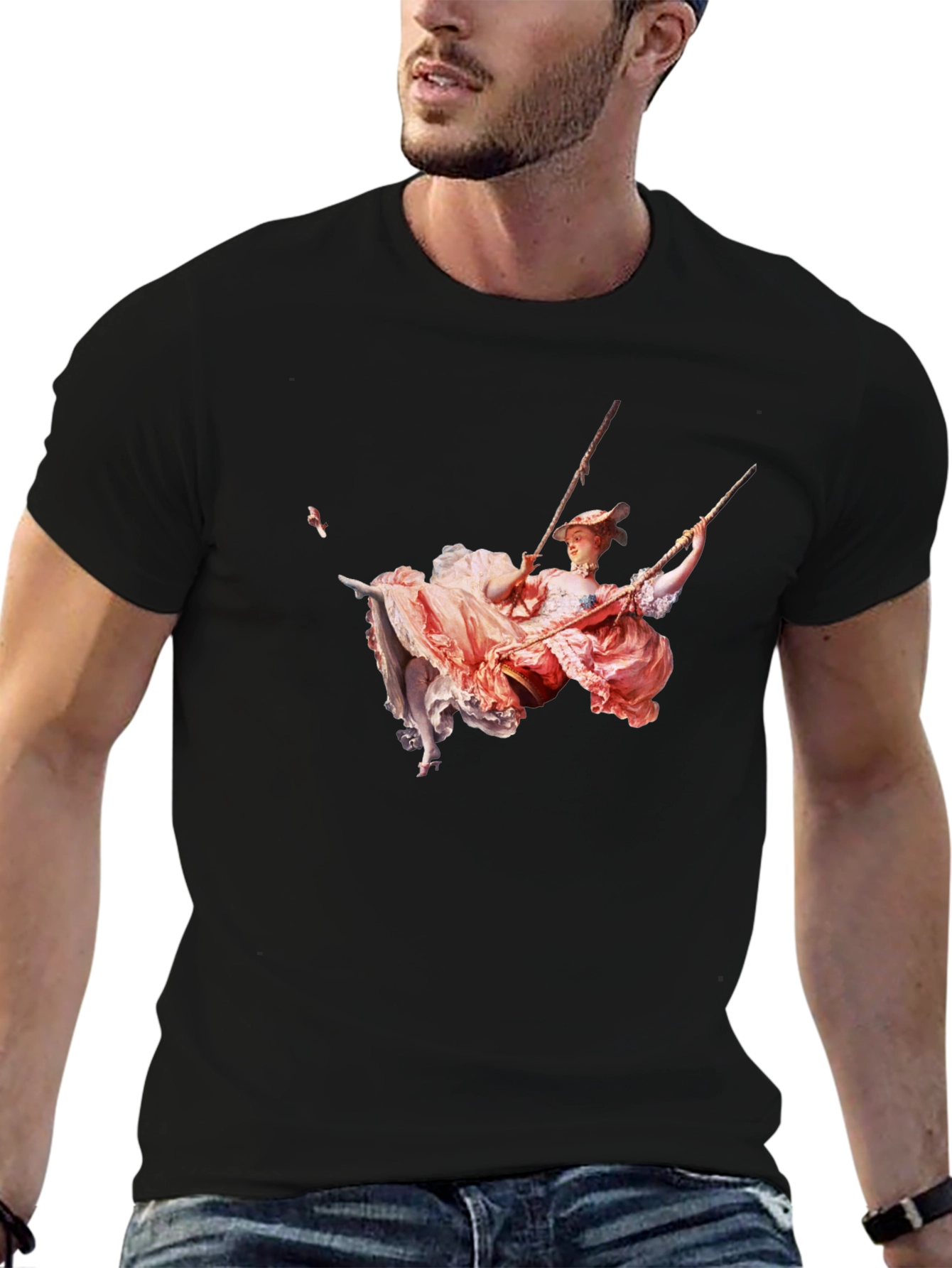 Rococo Swing Art Graphic Tee - Stylish Black T-Shirt