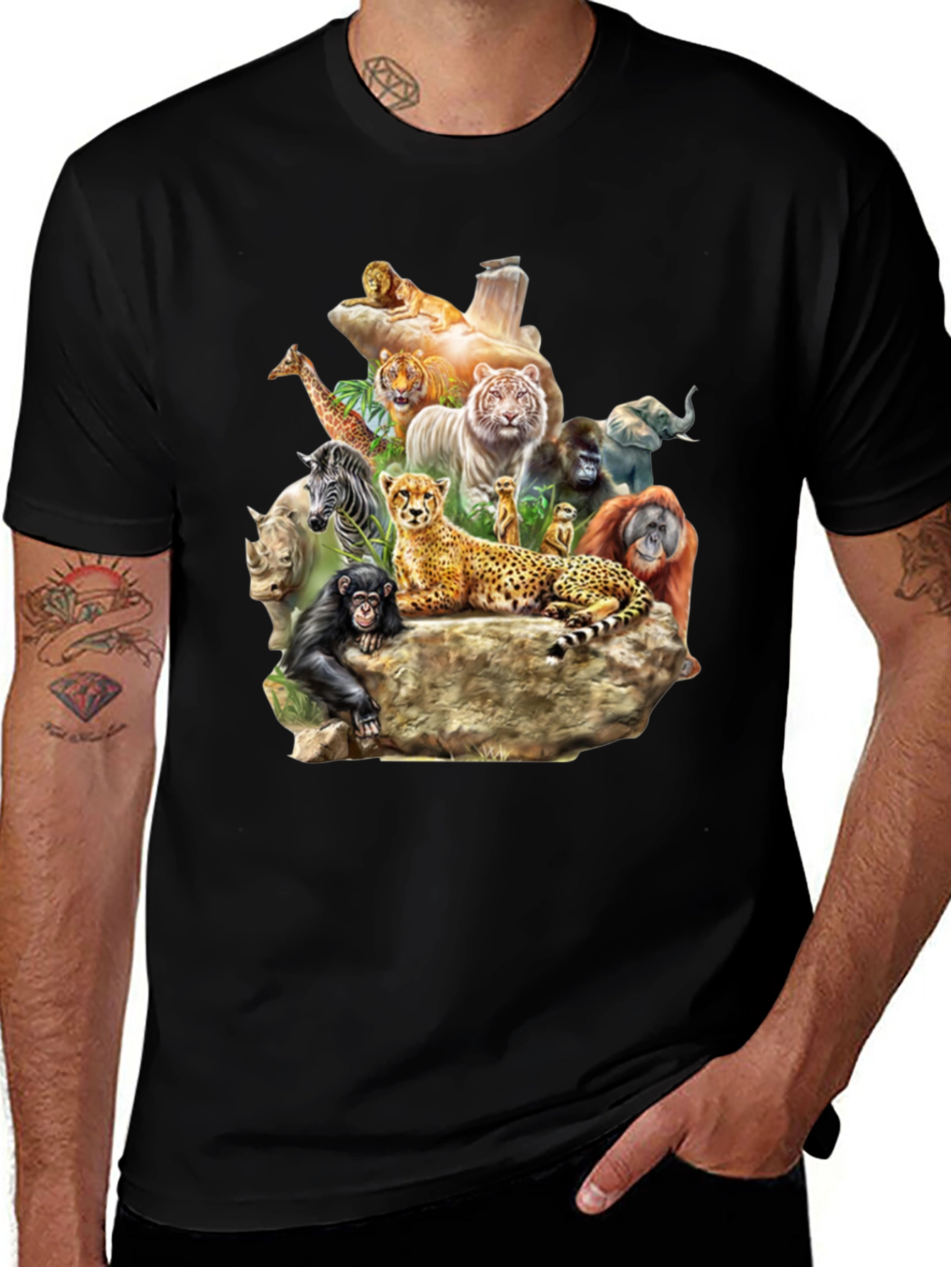 Wildlife Animals Graphic T-Shirt - Black