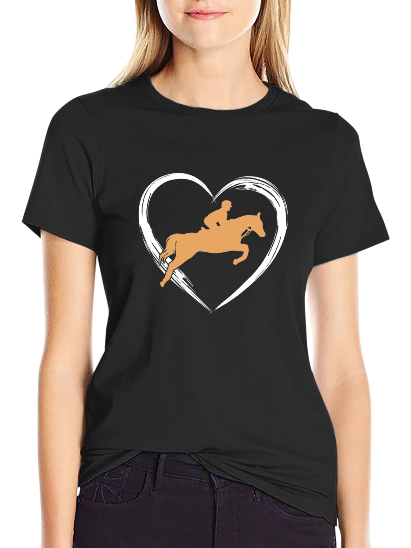 Equestrian Heart Graphic Tee - Black Cotton Comfort