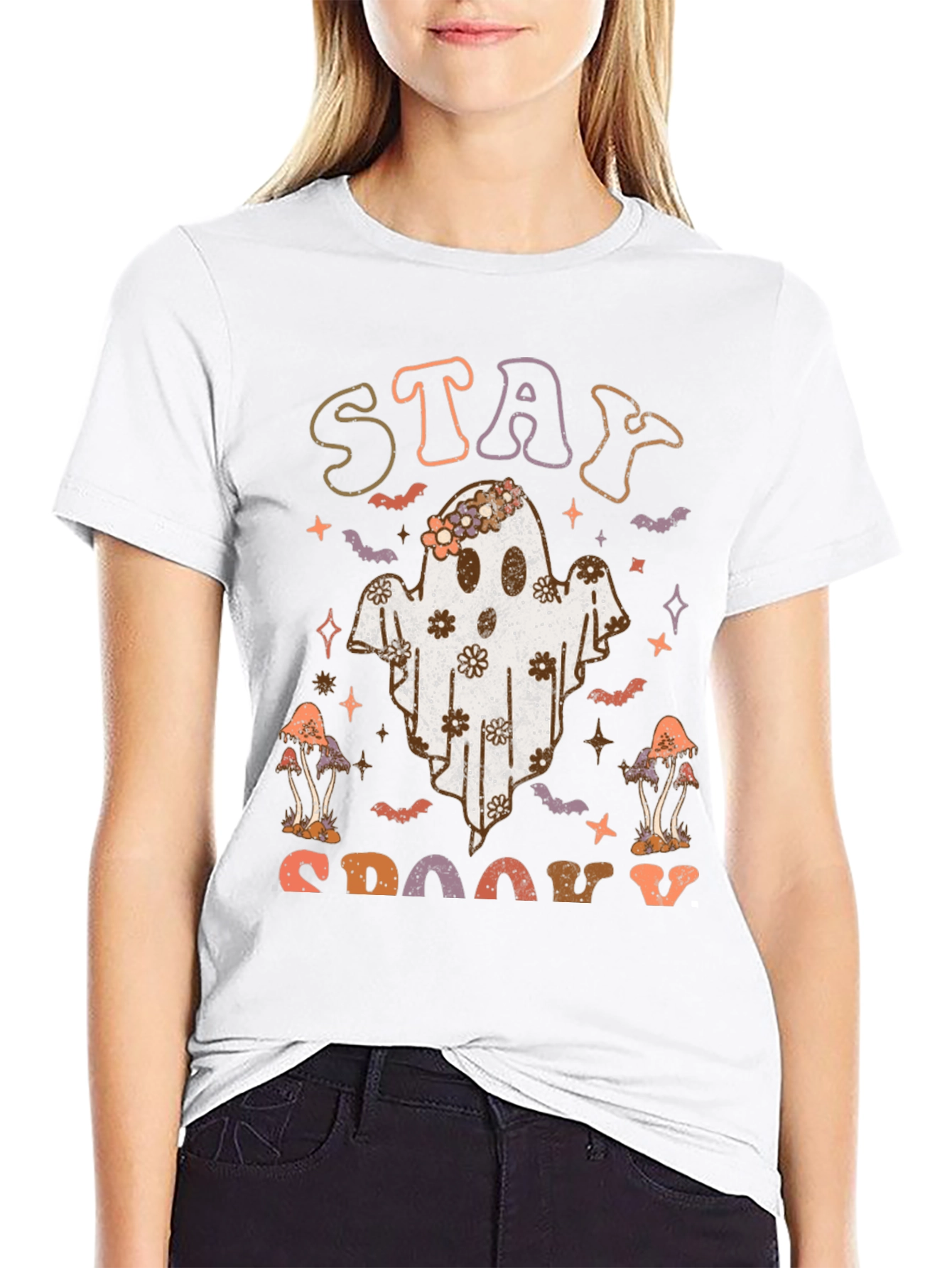 Stay Spooky Ghost Graphic Tee - Halloween Vibes