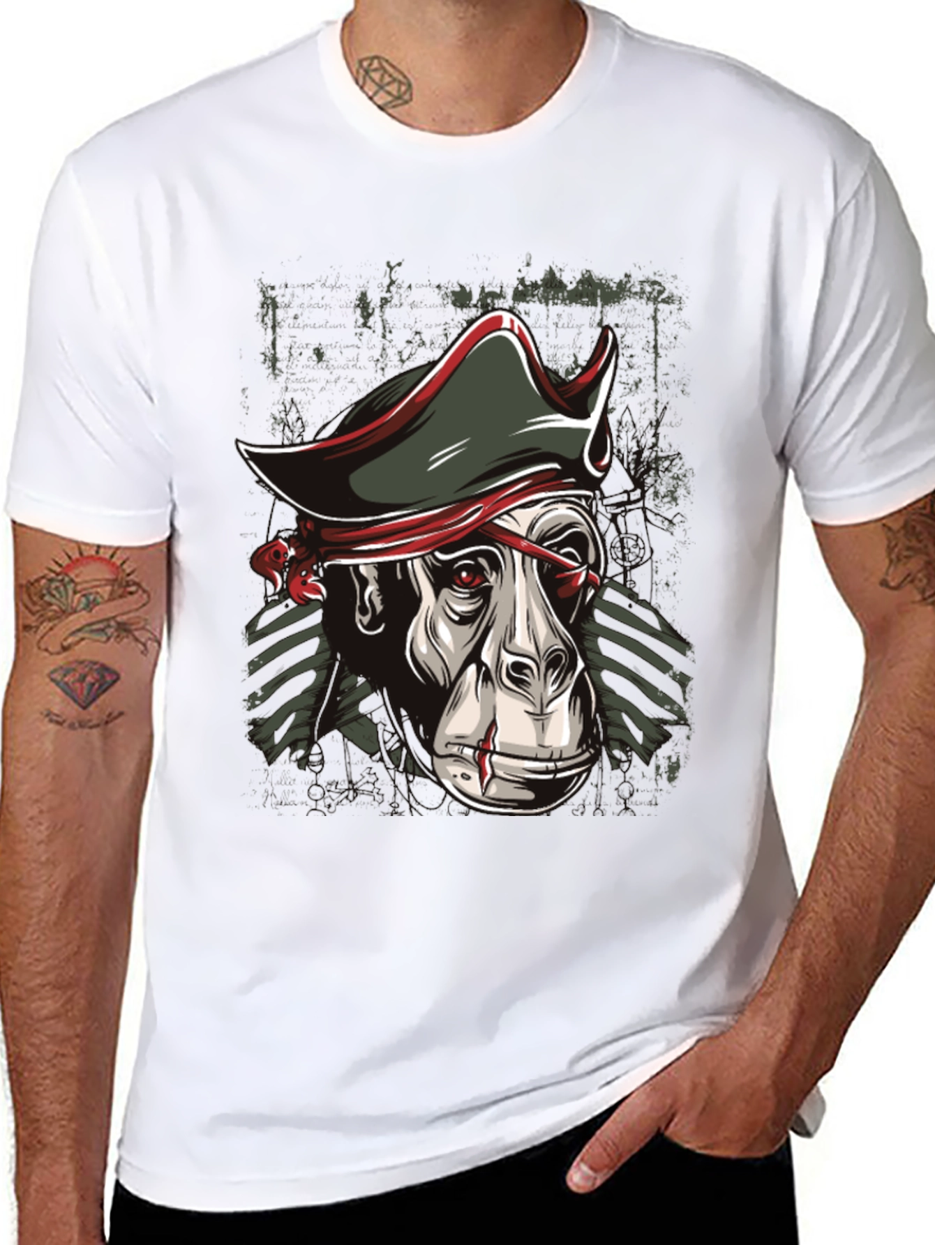 Pirate Monkey Graphic T-Shirt - Black Cotton Tee