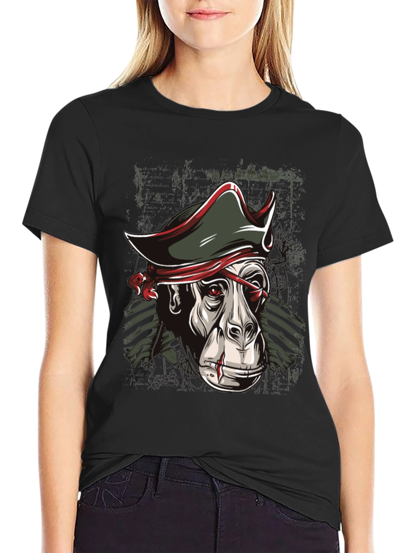 Pirate Monkey Graphic T-Shirt - Black Cotton Tee