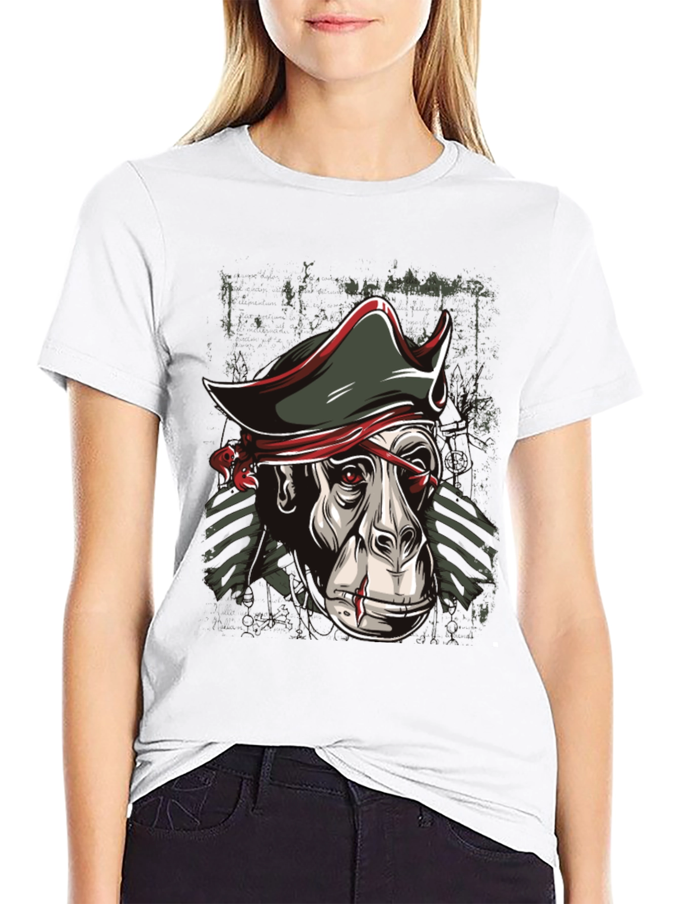 Pirate Monkey Graphic T-Shirt - Black Cotton Tee