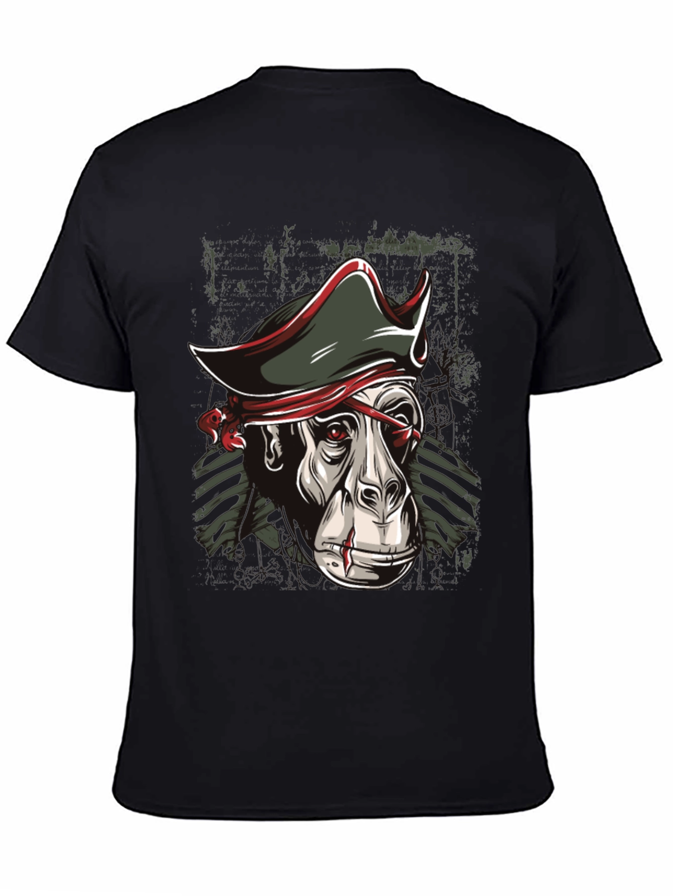 Pirate Monkey Graphic T-Shirt - Black Cotton Tee