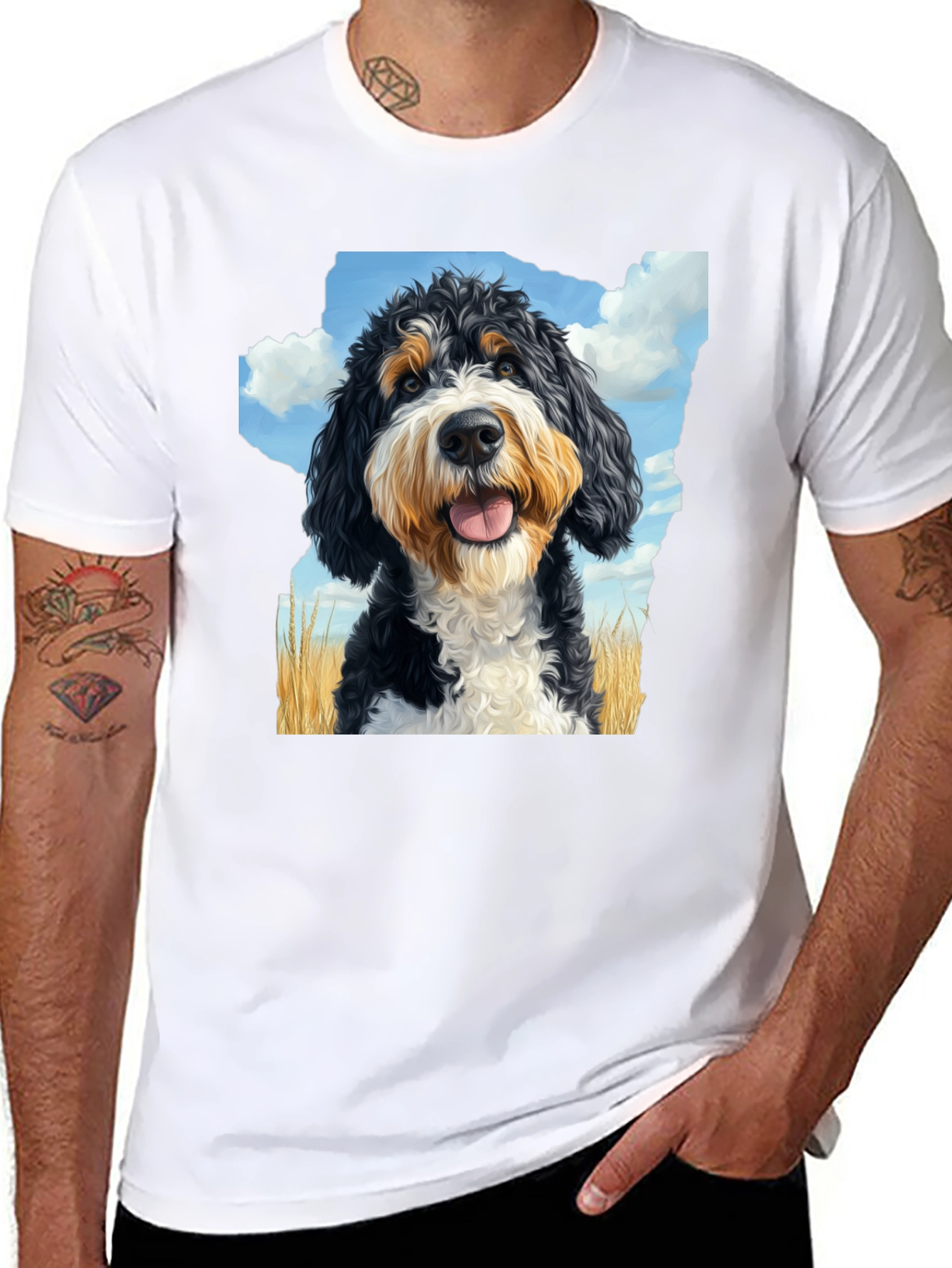 Bernedoodle T-Shirt - Mens Black Tee with Dog Graphic