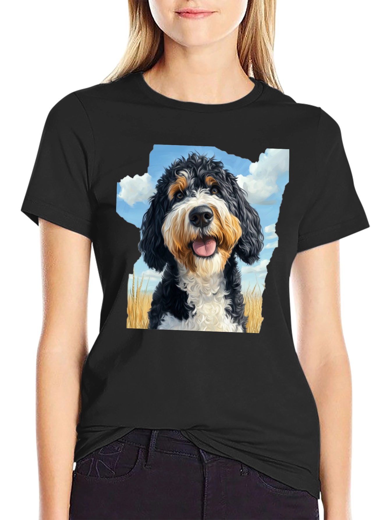Bernedoodle T-Shirt - Mens Black Tee with Dog Graphic