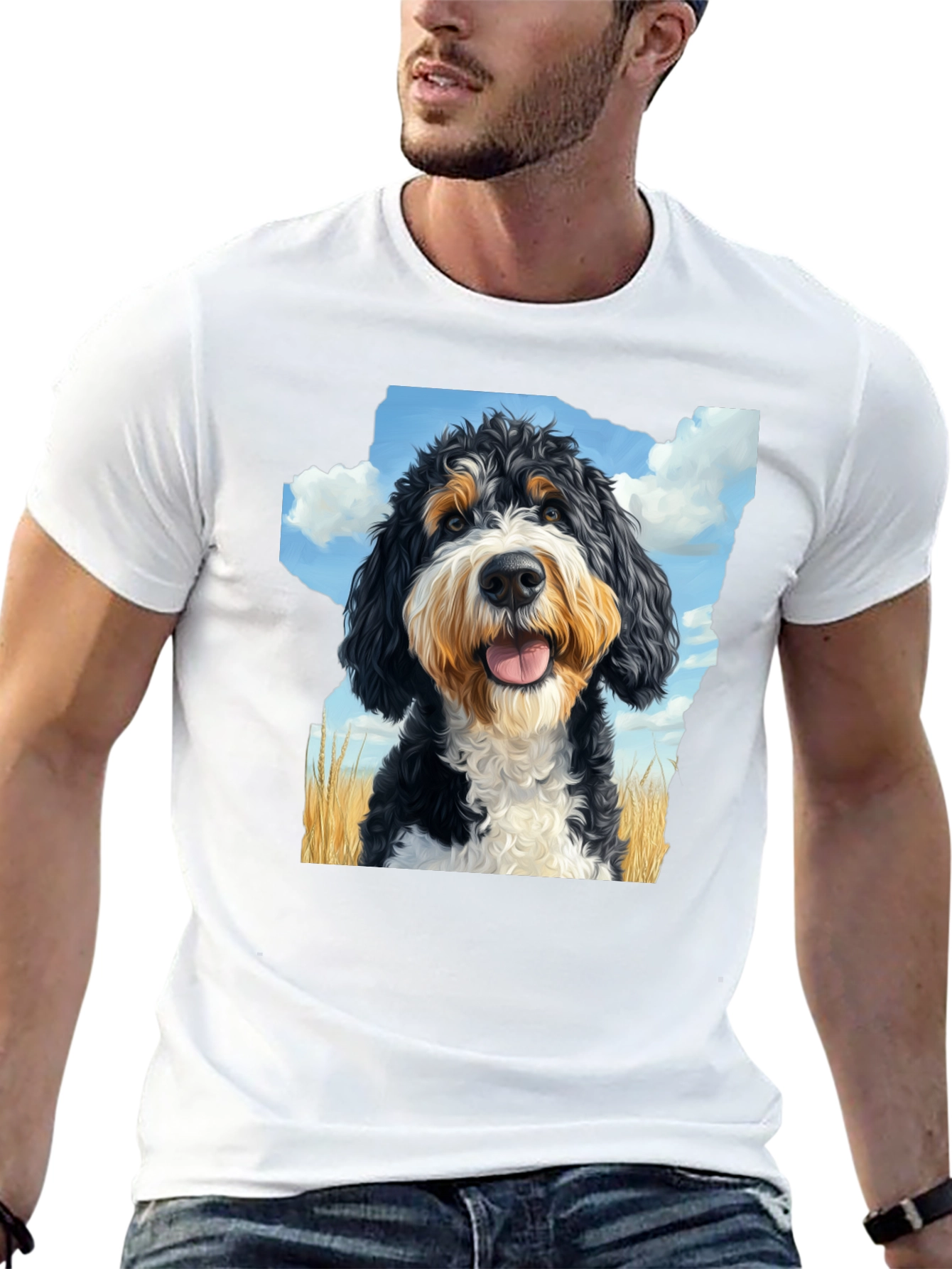 Bernedoodle T-Shirt - Mens Black Tee with Dog Graphic