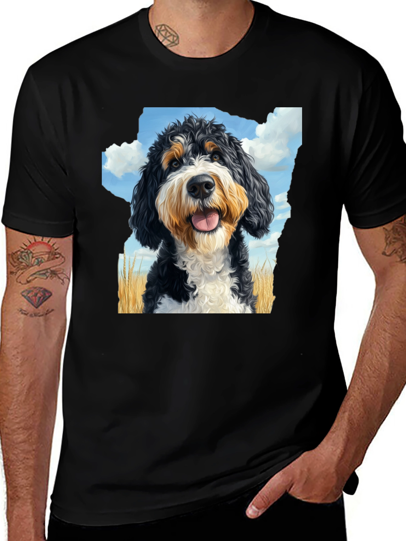 Bernedoodle T-Shirt - Mens Black Tee with Dog Graphic