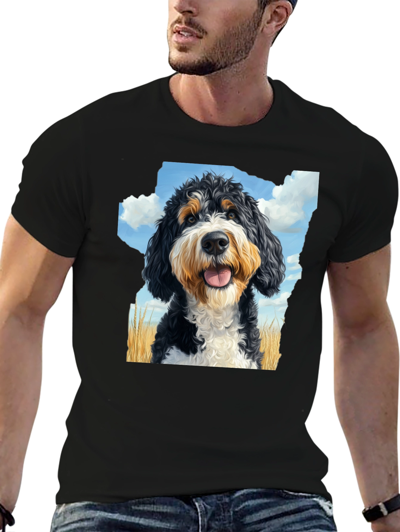 Bernedoodle T-Shirt - Mens Black Tee with Dog Graphic