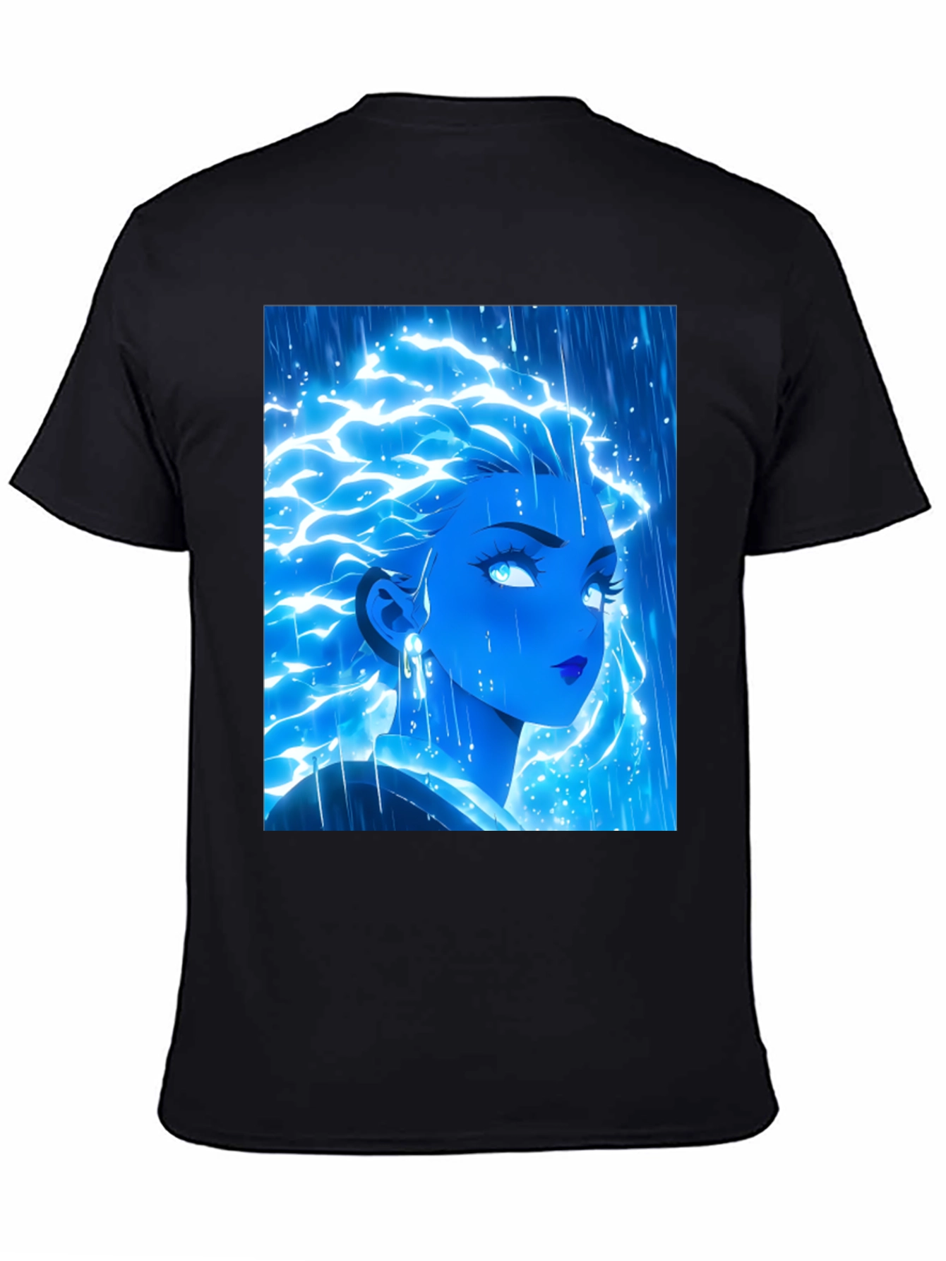 Electric Blue Anime Girl Graphic Tee