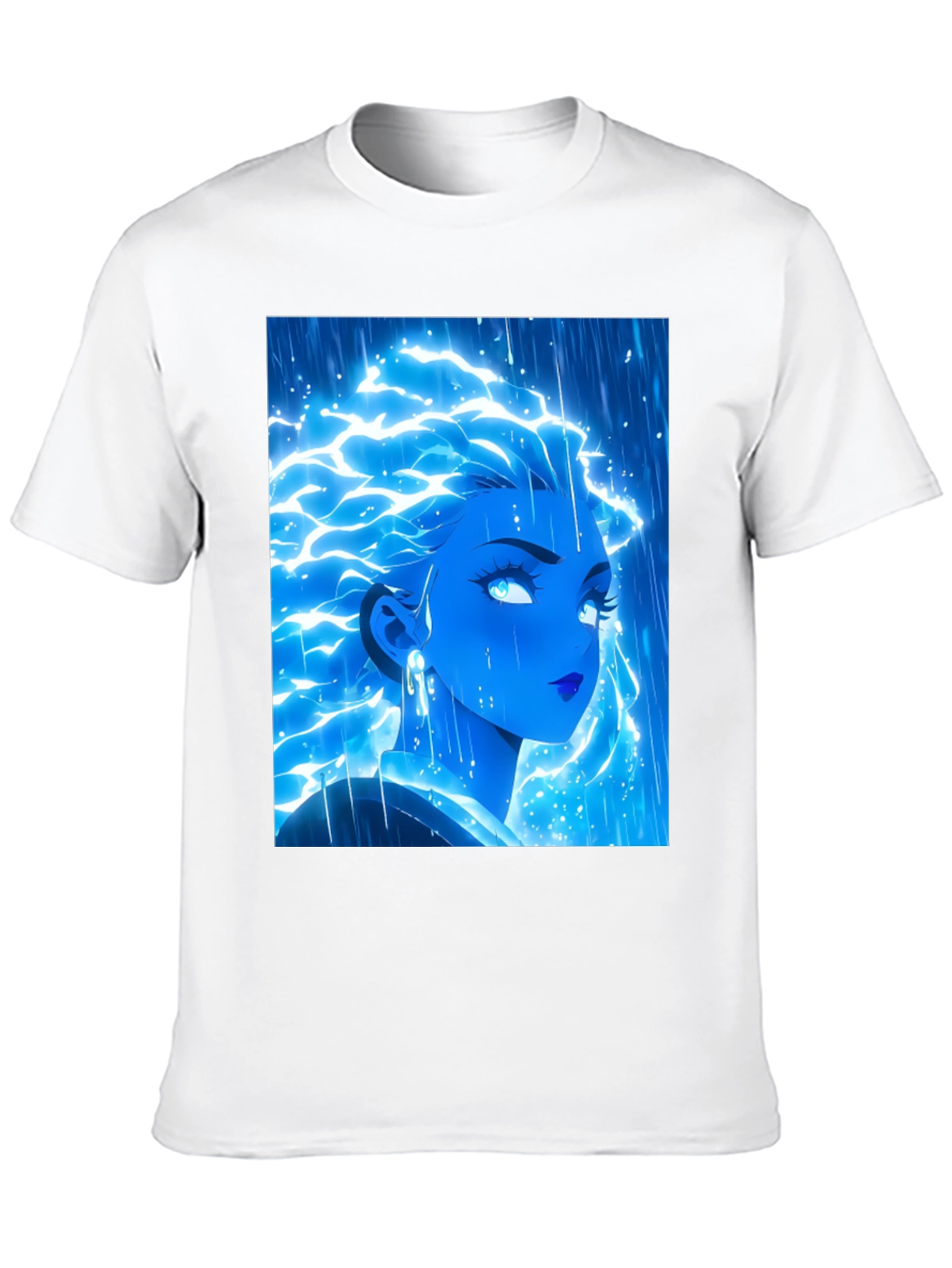 Electric Blue Anime Girl Graphic Tee
