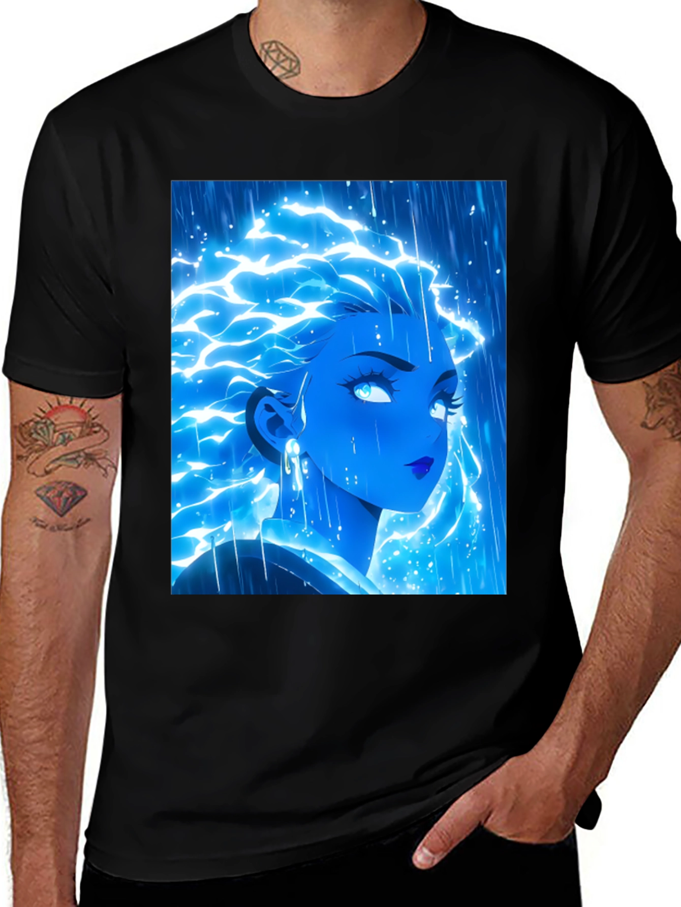 Electric Blue Anime Girl Graphic Tee