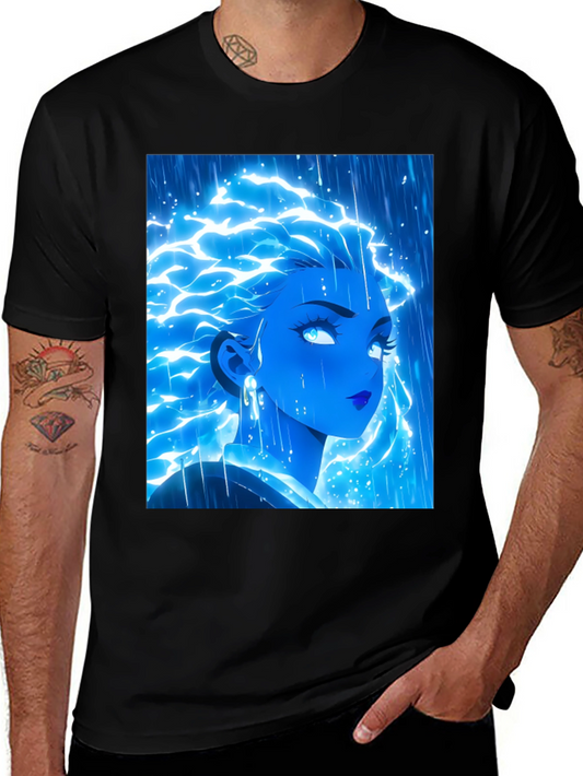 Electric Blue Anime Girl Graphic Tee