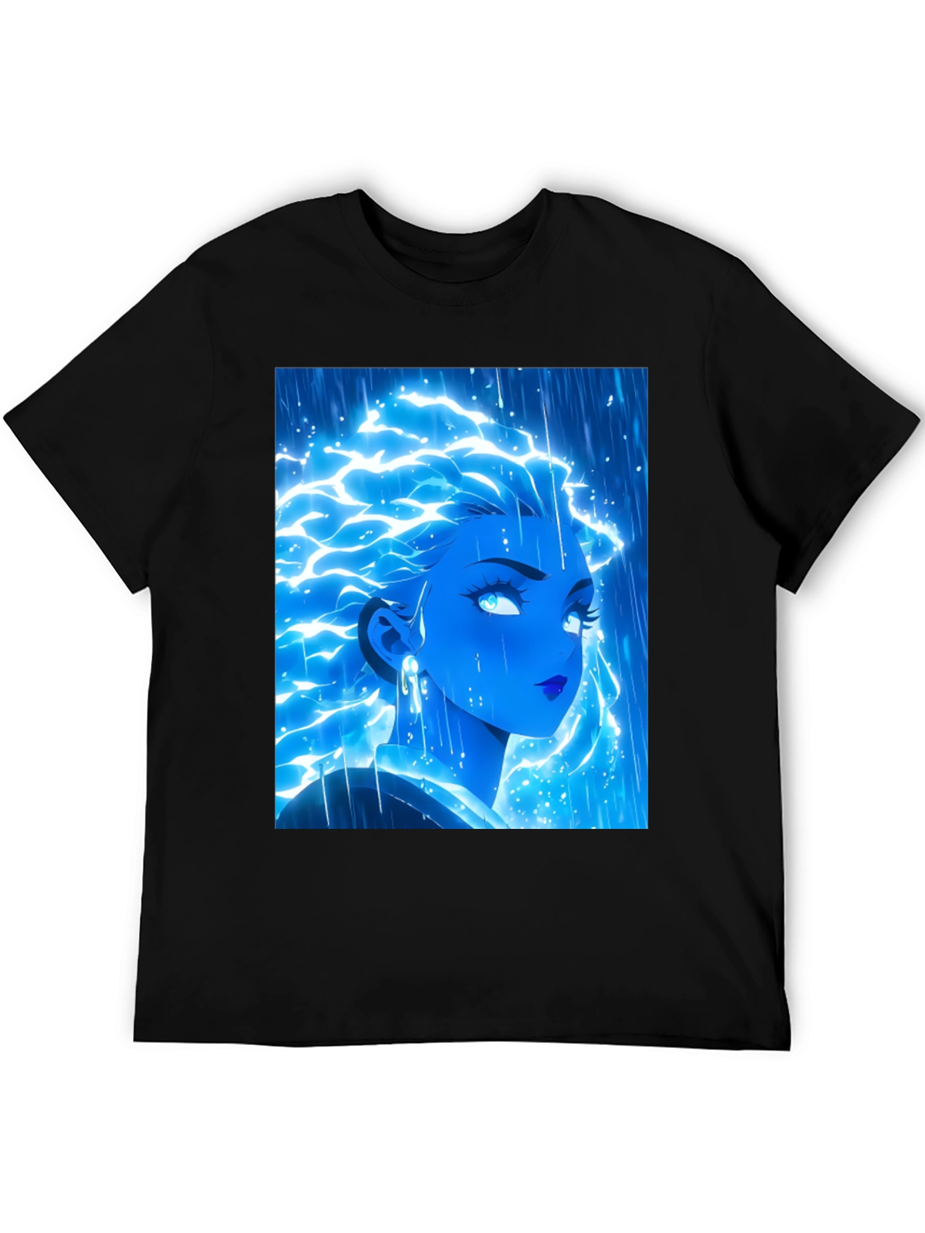 Electric Blue Anime Girl Graphic Tee