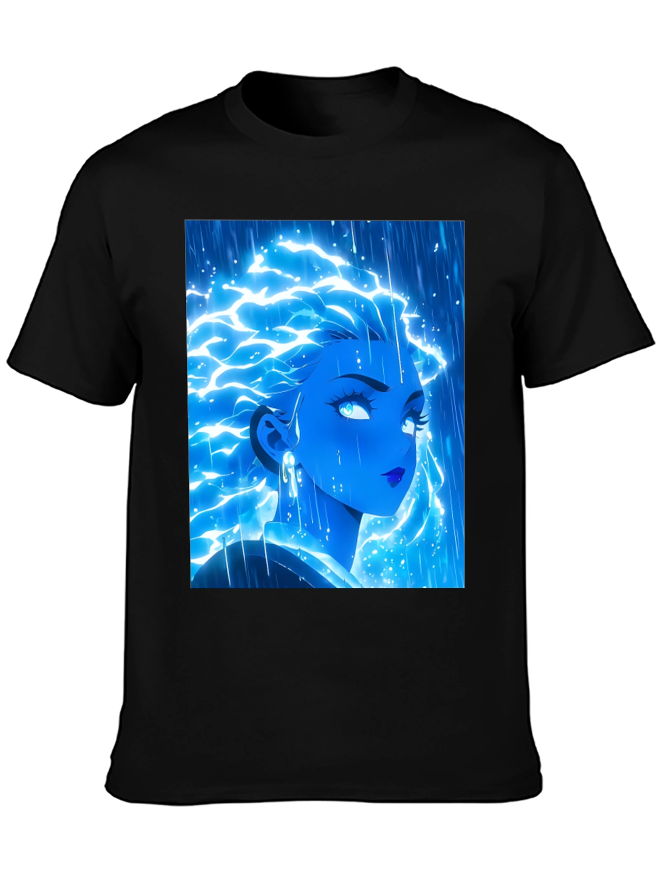Electric Blue Anime Girl Graphic Tee