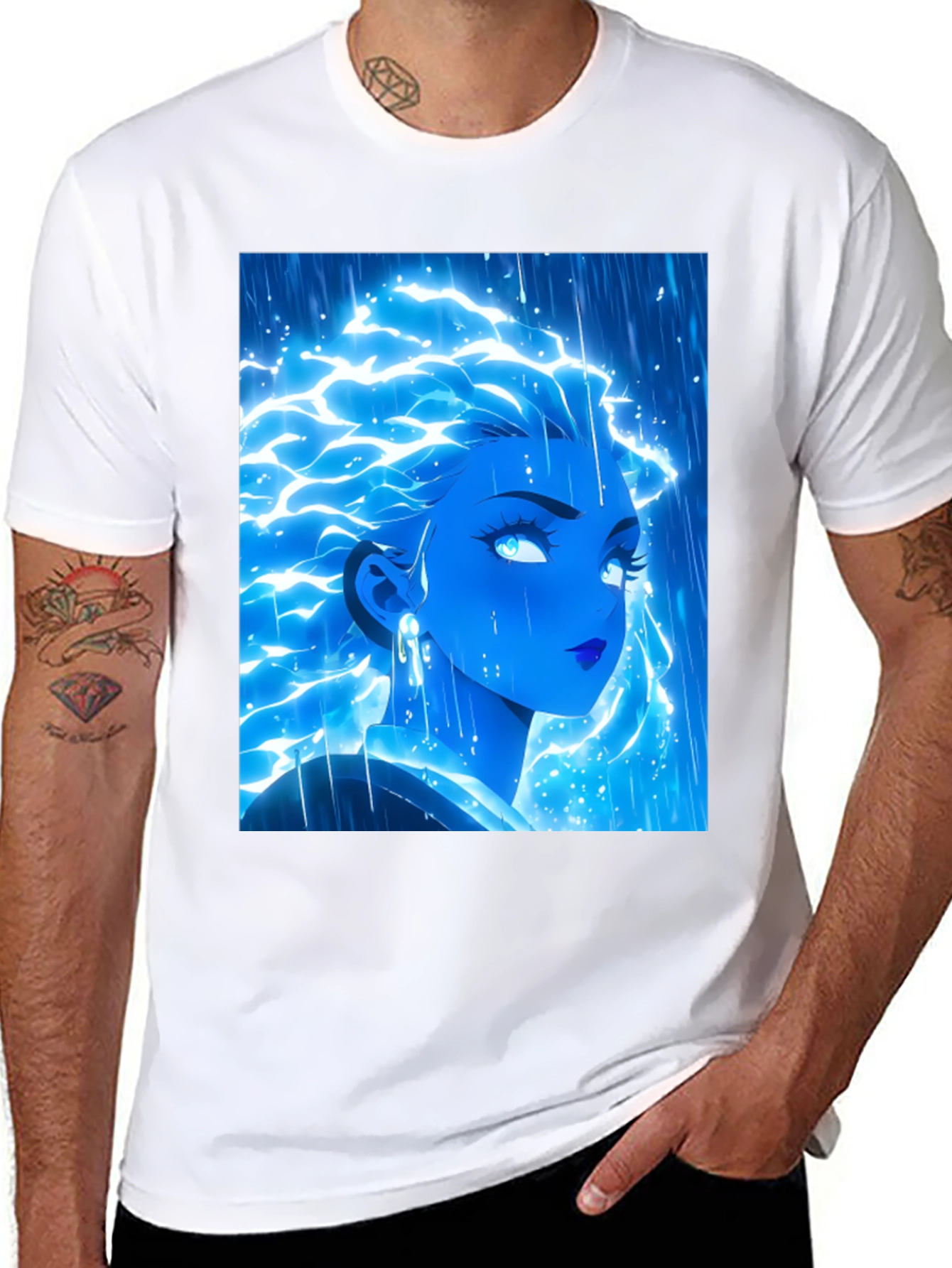 Electric Blue Anime Girl Graphic Tee