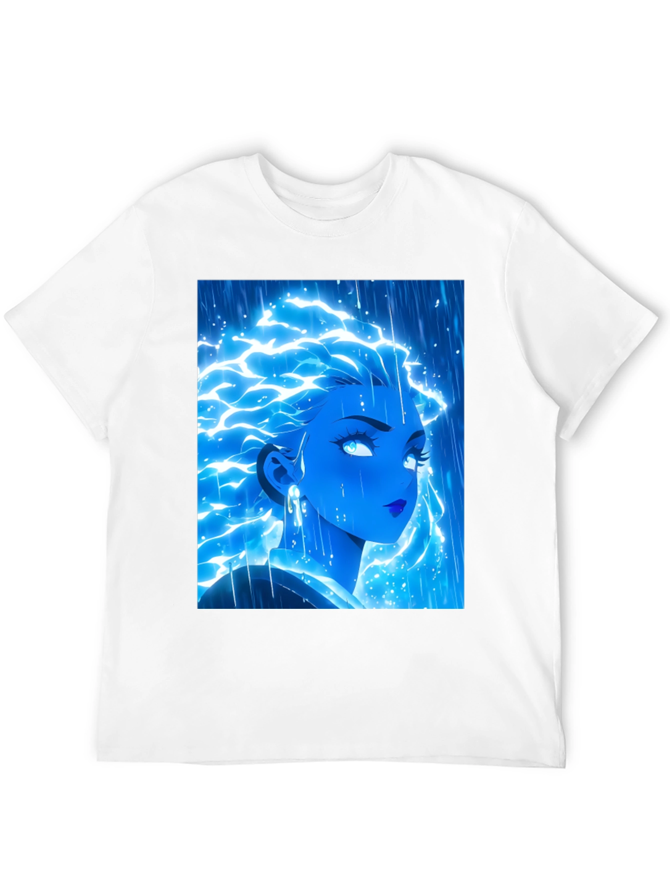 Electric Blue Anime Girl Graphic Tee