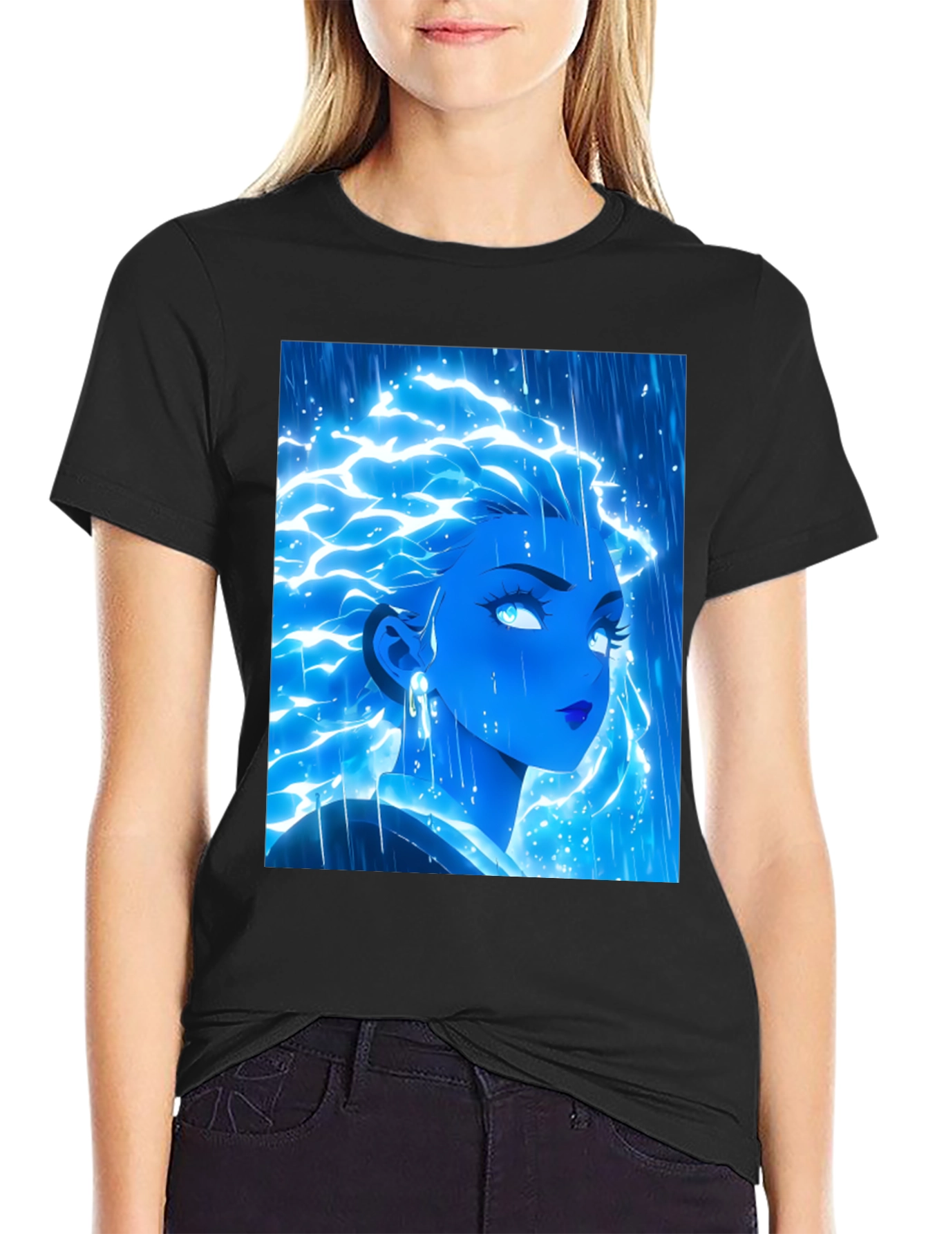 Electric Blue Anime Girl Graphic Tee