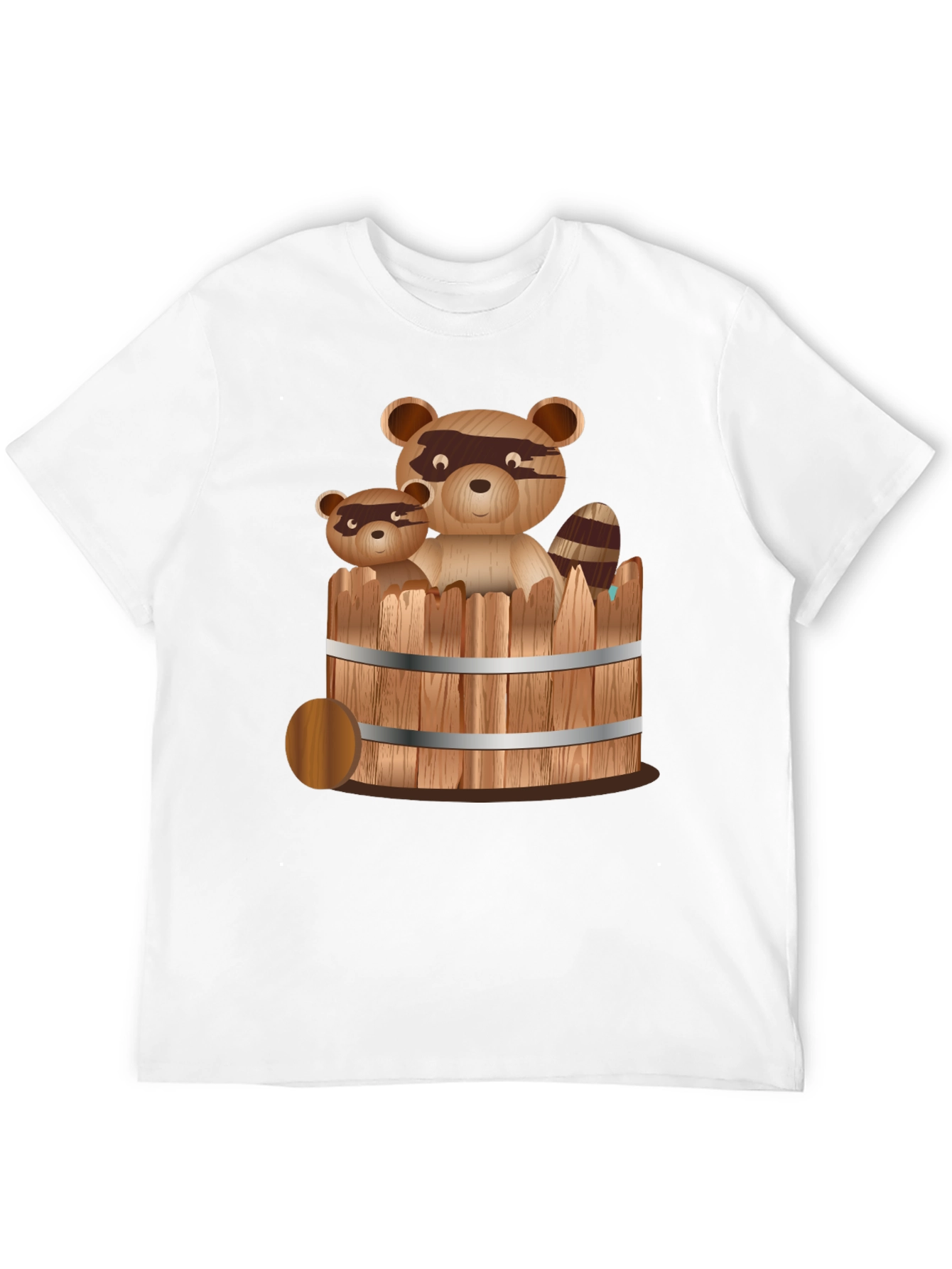Raccoon Family in Barrel Graphic Tee - Black T-Shirt