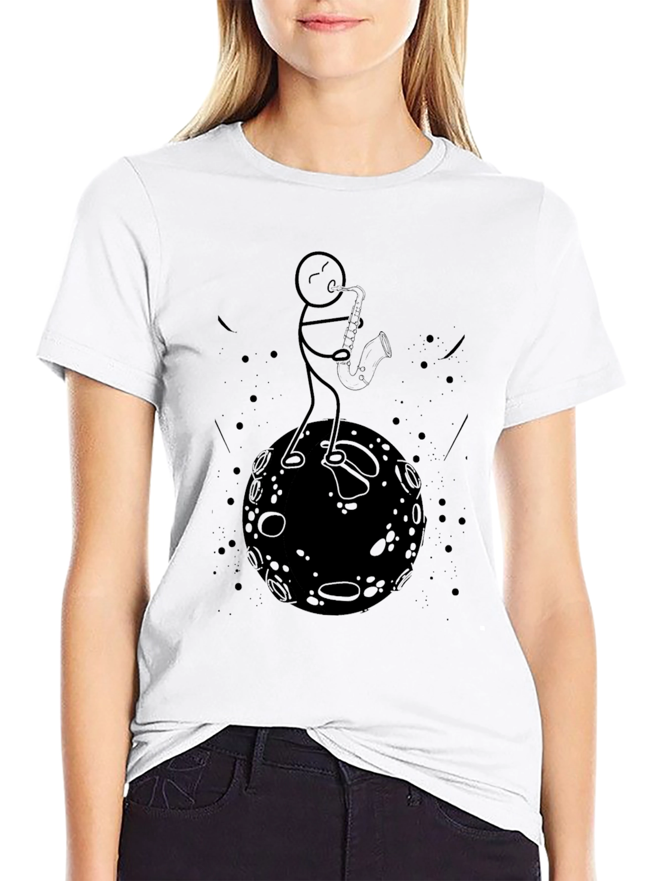 Sax Player on Moon Graphic Tee