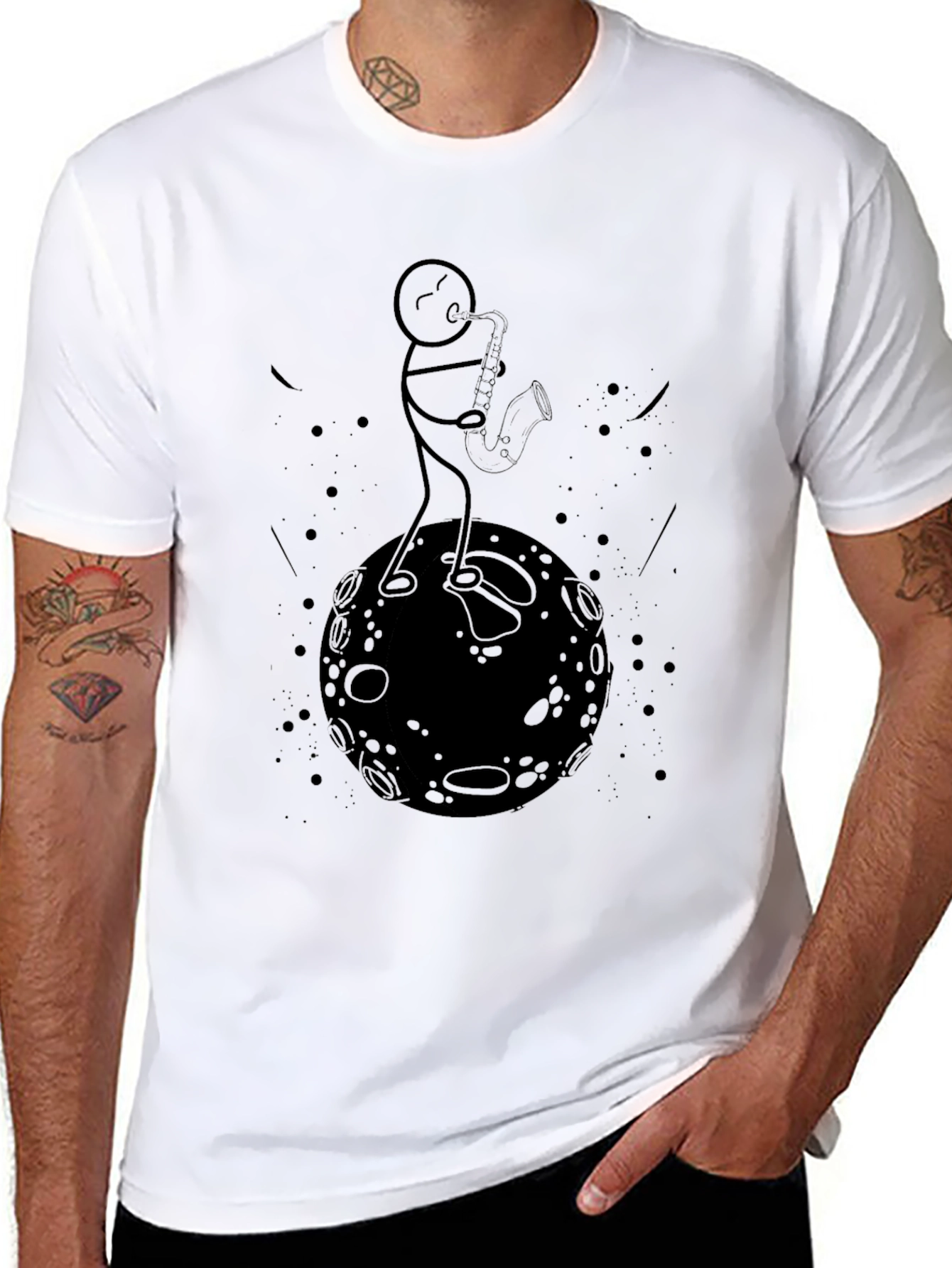 Sax Player on Moon Graphic Tee