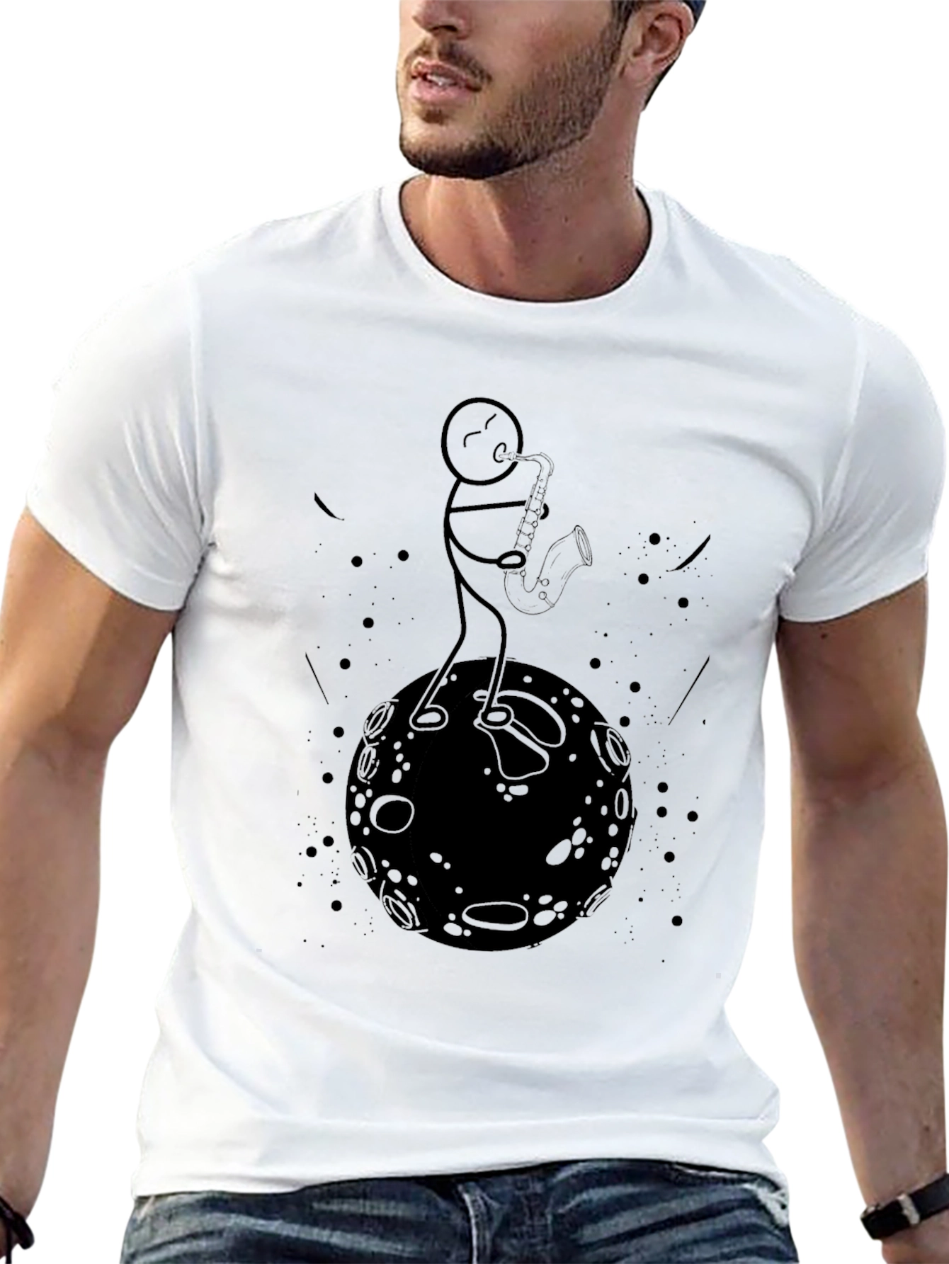 Sax Player on Moon Graphic Tee
